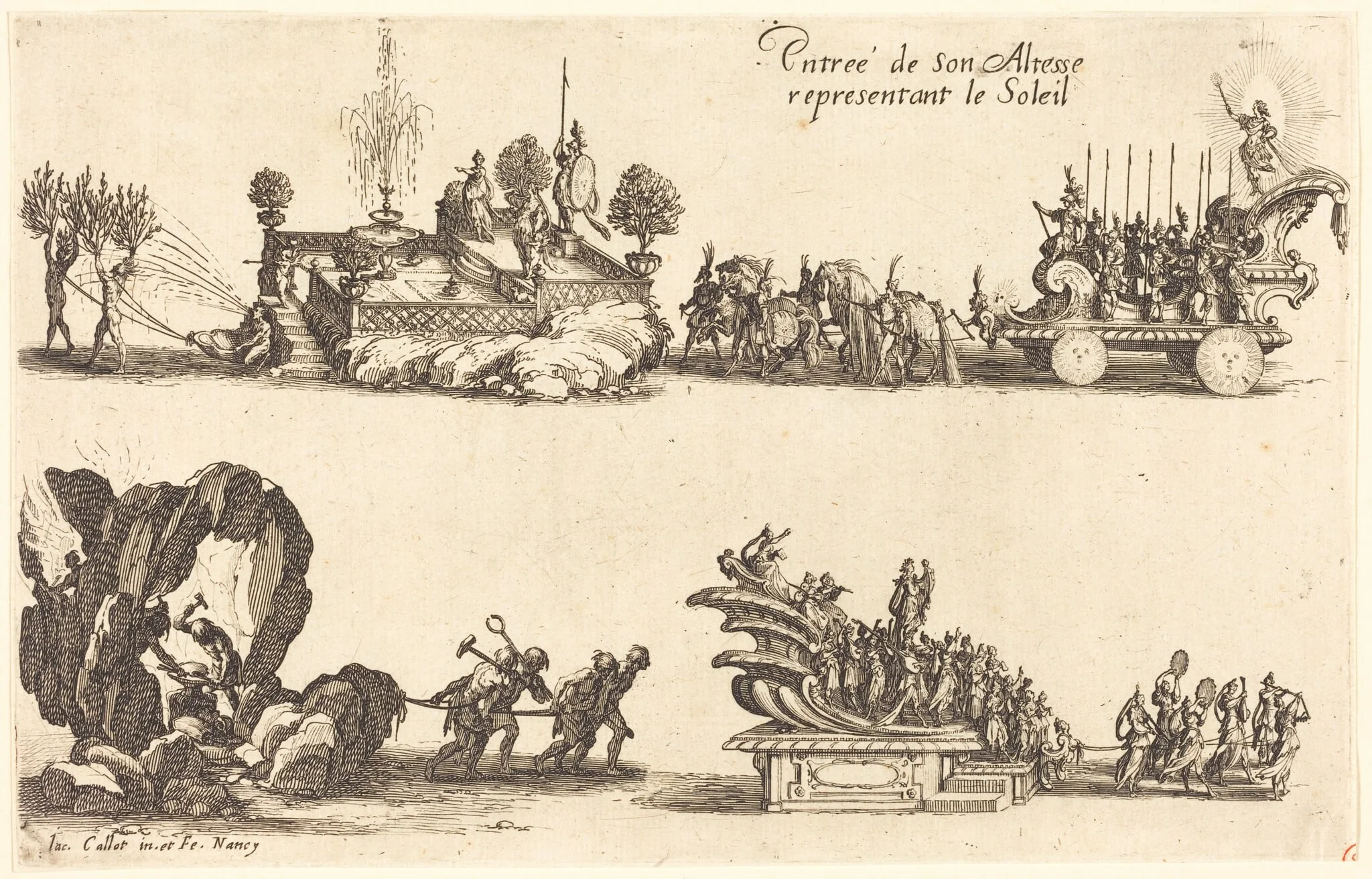 Entry of His Highness, Representing the Sun, by Jacques Callot, ink, 1627