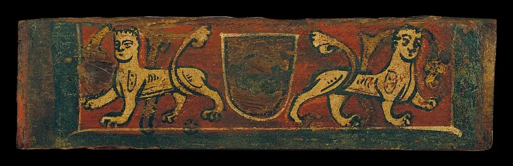 Small coffered ceiling panel with coat of arms and manticores