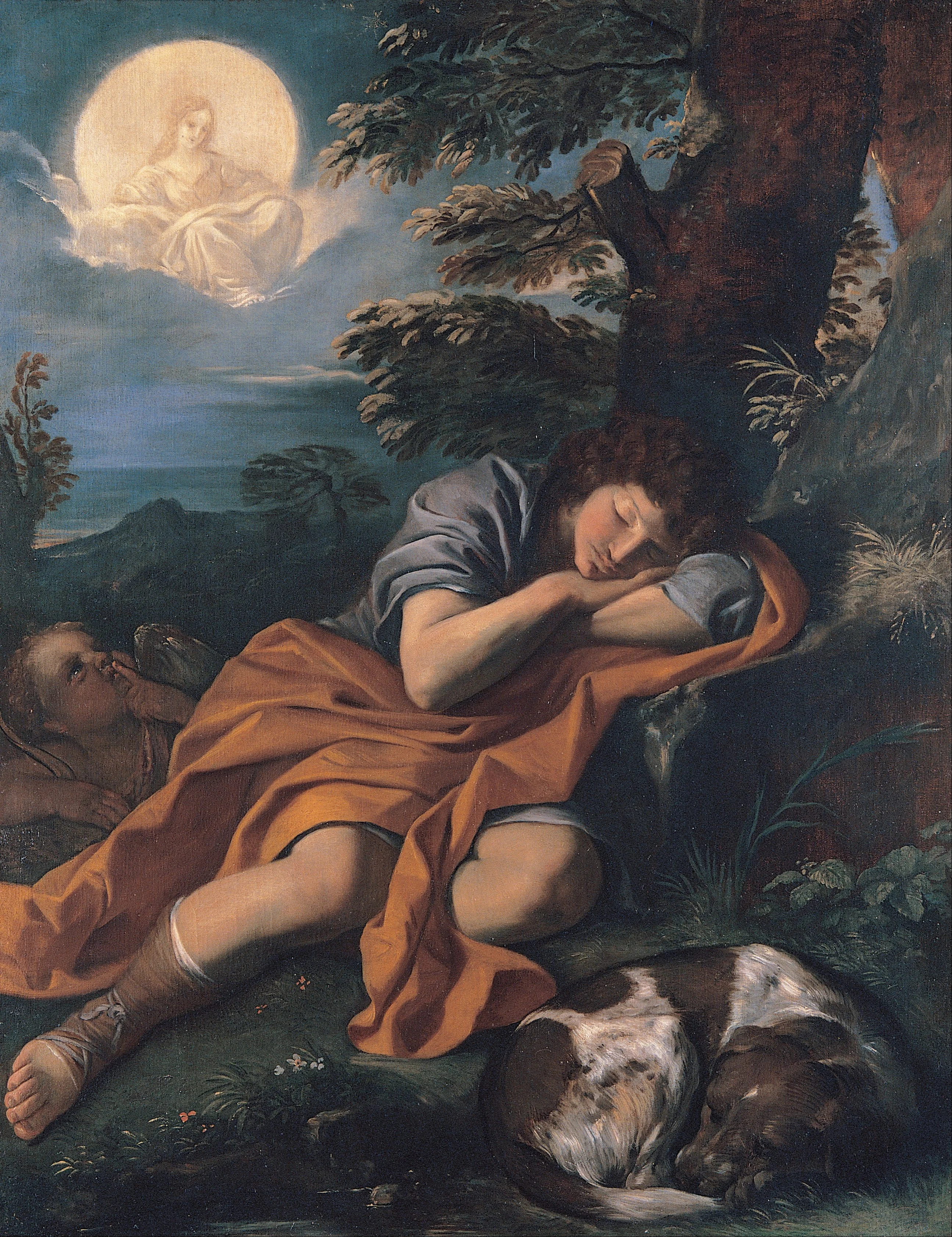Diane and Endymion, by Pier Francesco Mola, oil, 1660