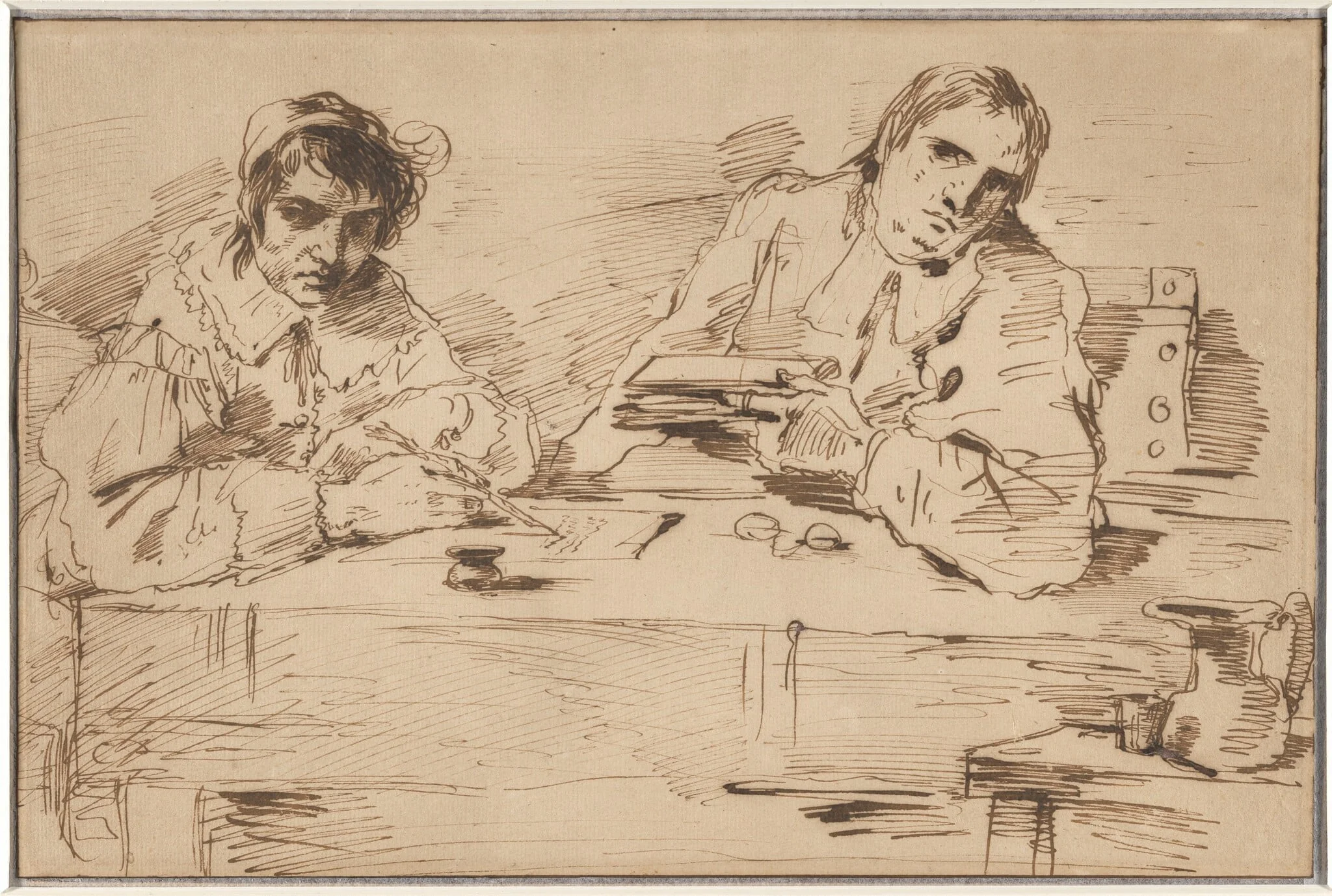 Self-Portrait Writing with a Companion, by Felice Giani, ink, 1783