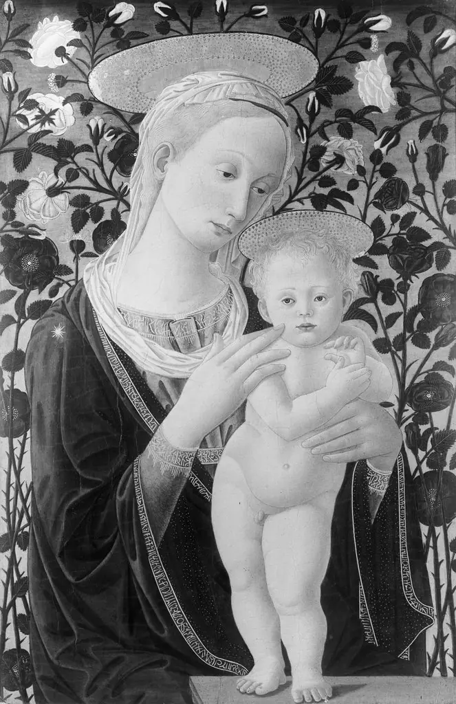 Maria with the Child in front of a Rose Hedge