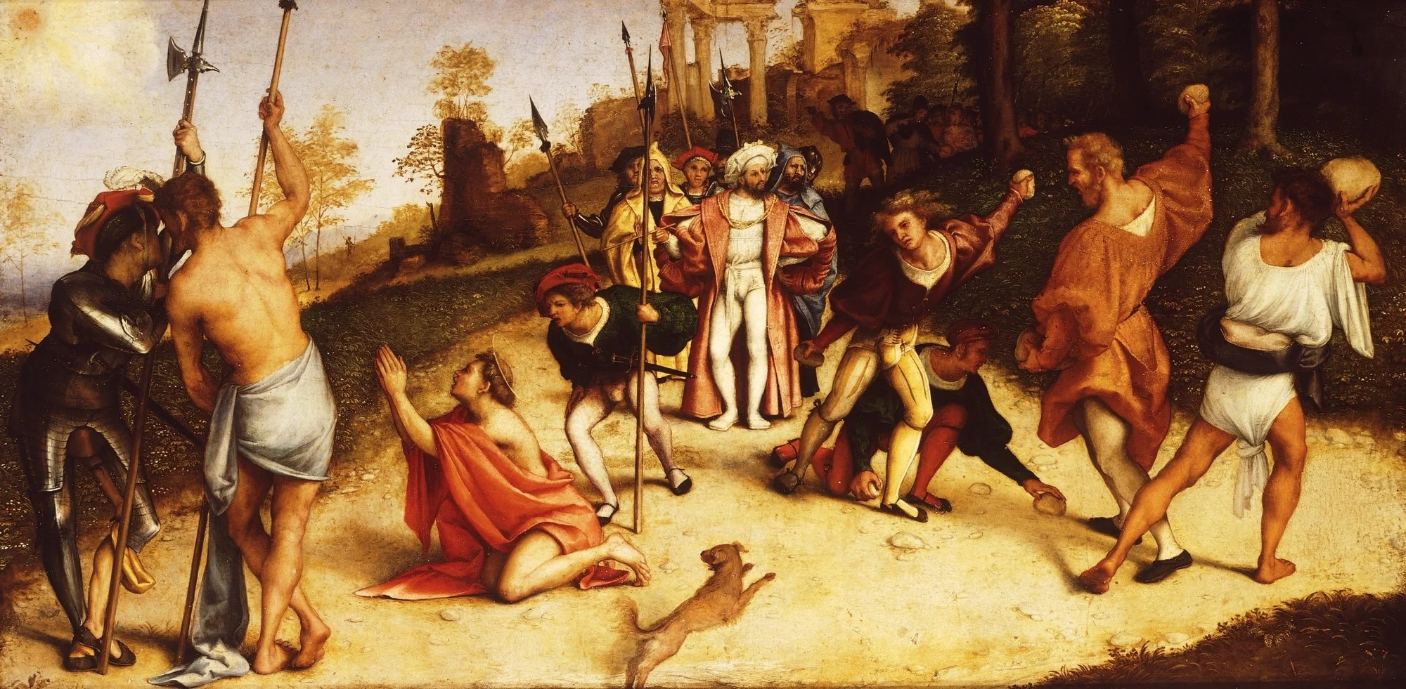 Martyrdom of St Stephen, division of Martinengo Altarpiece, by Lorenzo Lotto, oil, 1516
