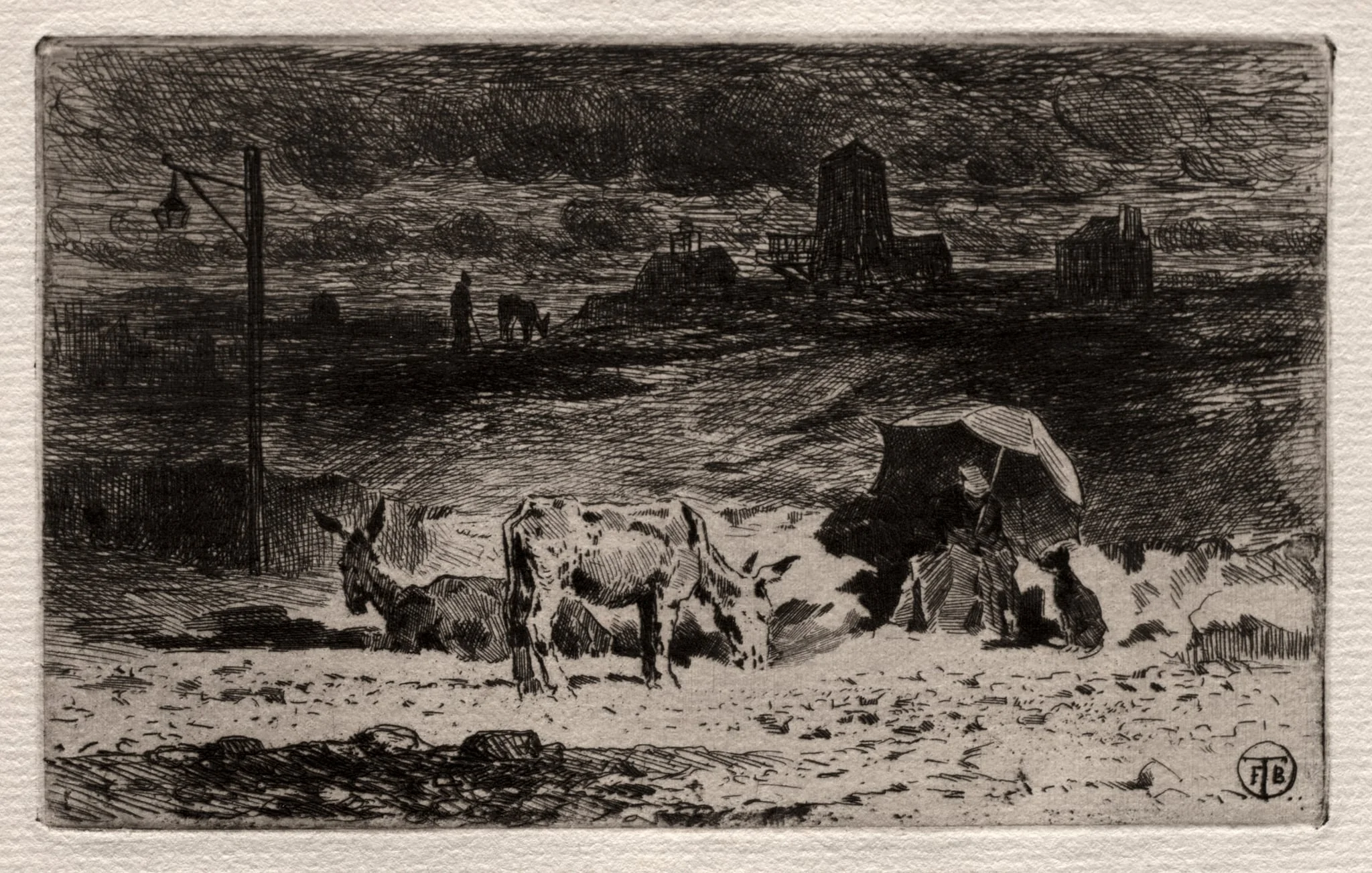 The Donkeys at the Hill of the Cailles, by Félix-Hilaire Buhot, 1875