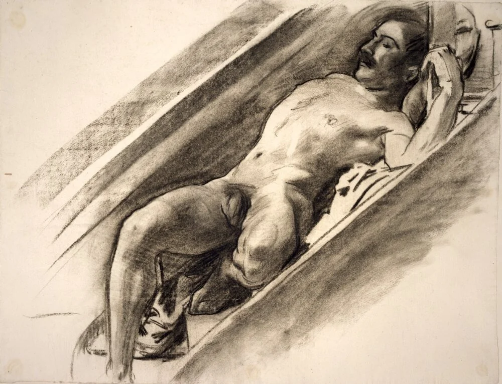 Male Reclining on a Stairway, by John Singer Sargent, unspecified, 1902