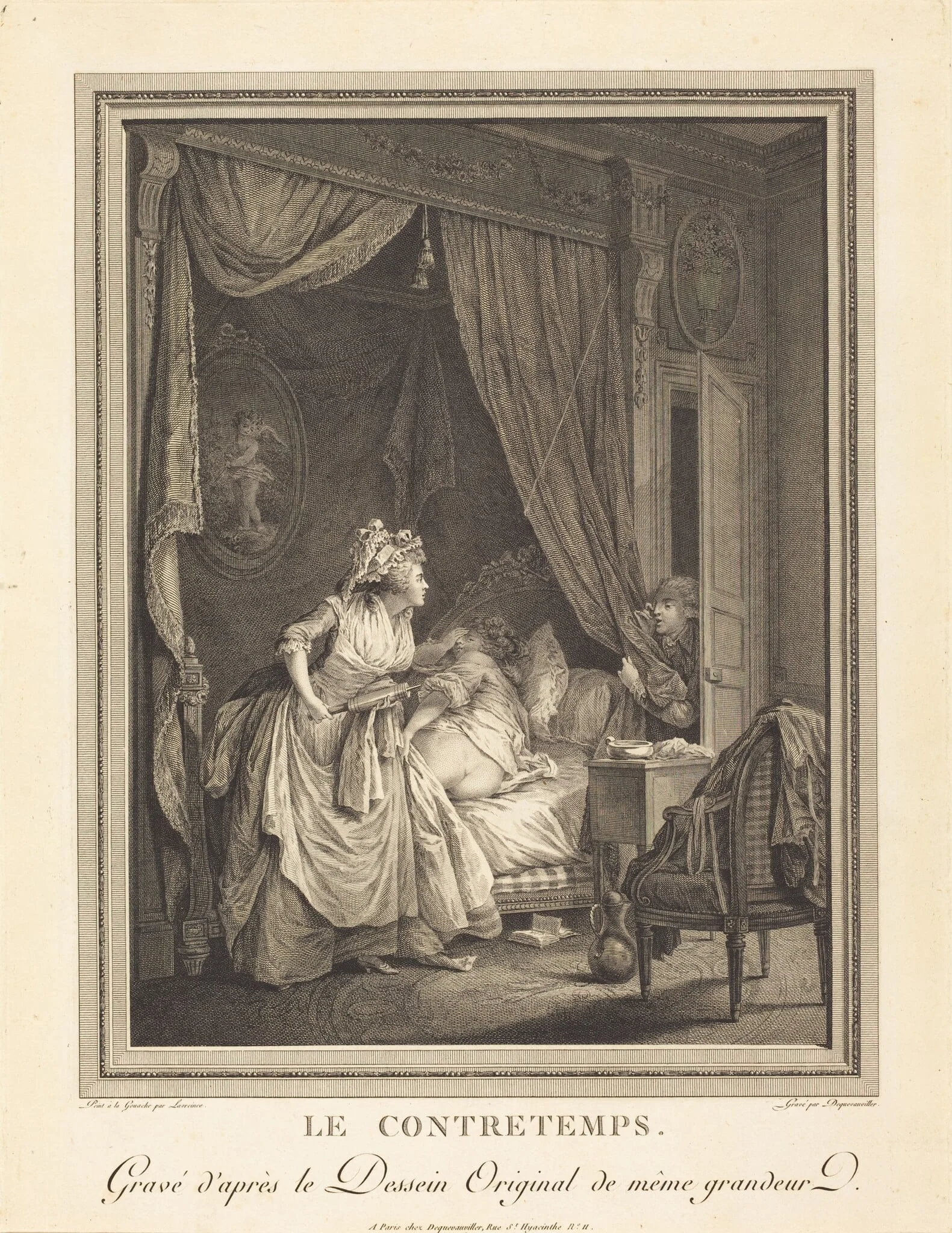 Le contretemps, by Francois-Nicolas-Barthelemy Dequevauviller, ink, 1786
