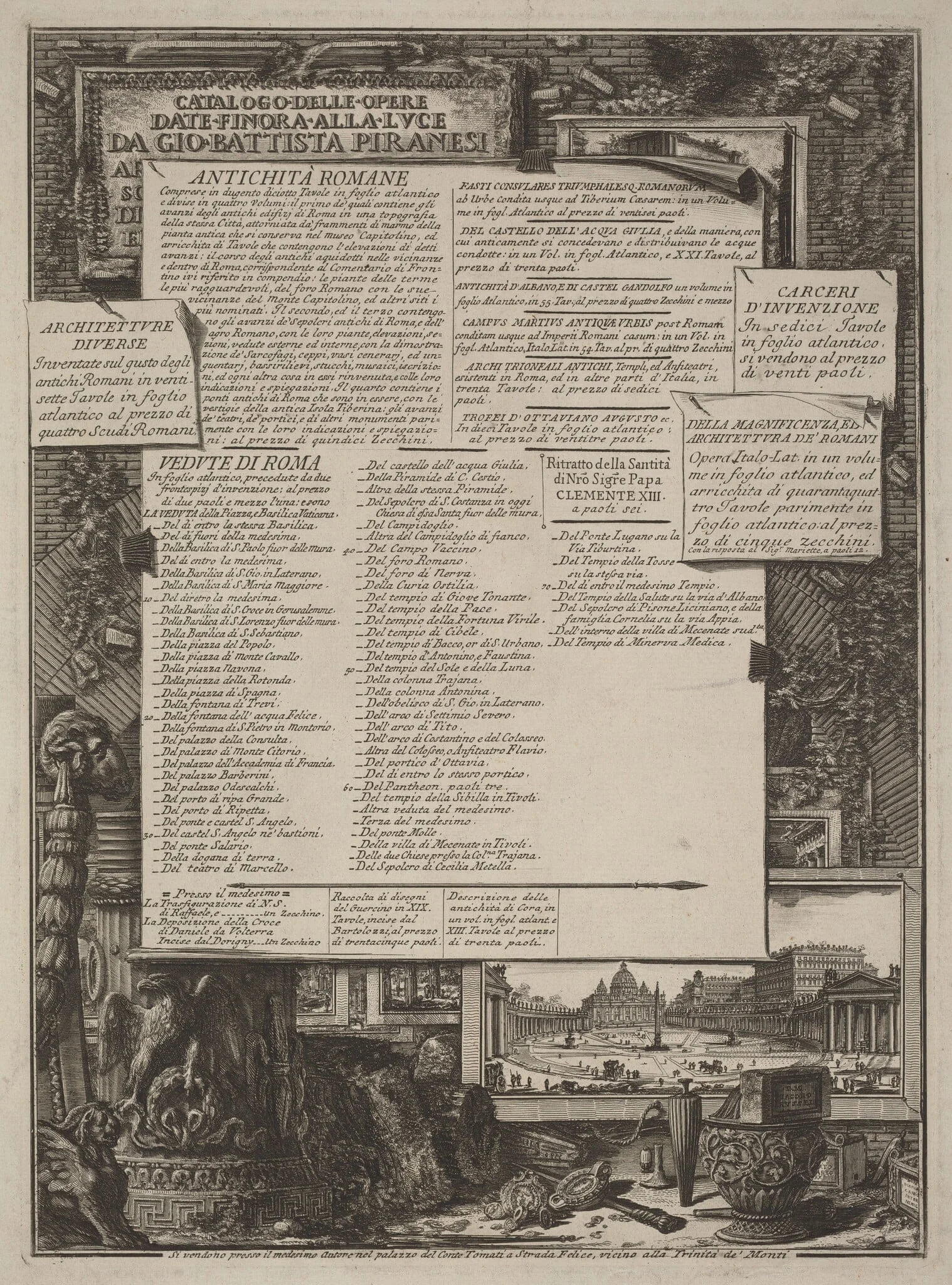 Catalogo delle Opere, by Giovanni Battista Piranesi, ink, 1749
