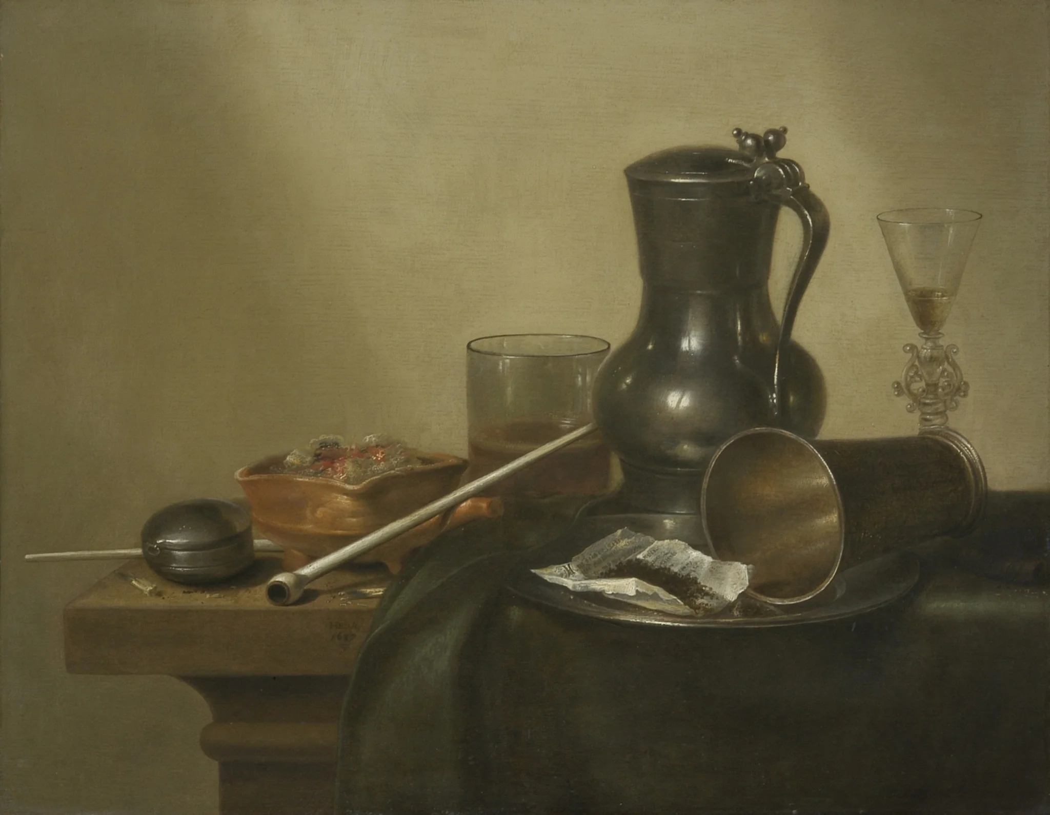 Tobacco Still Life, by Willem Claesz Heda, oil, 1637