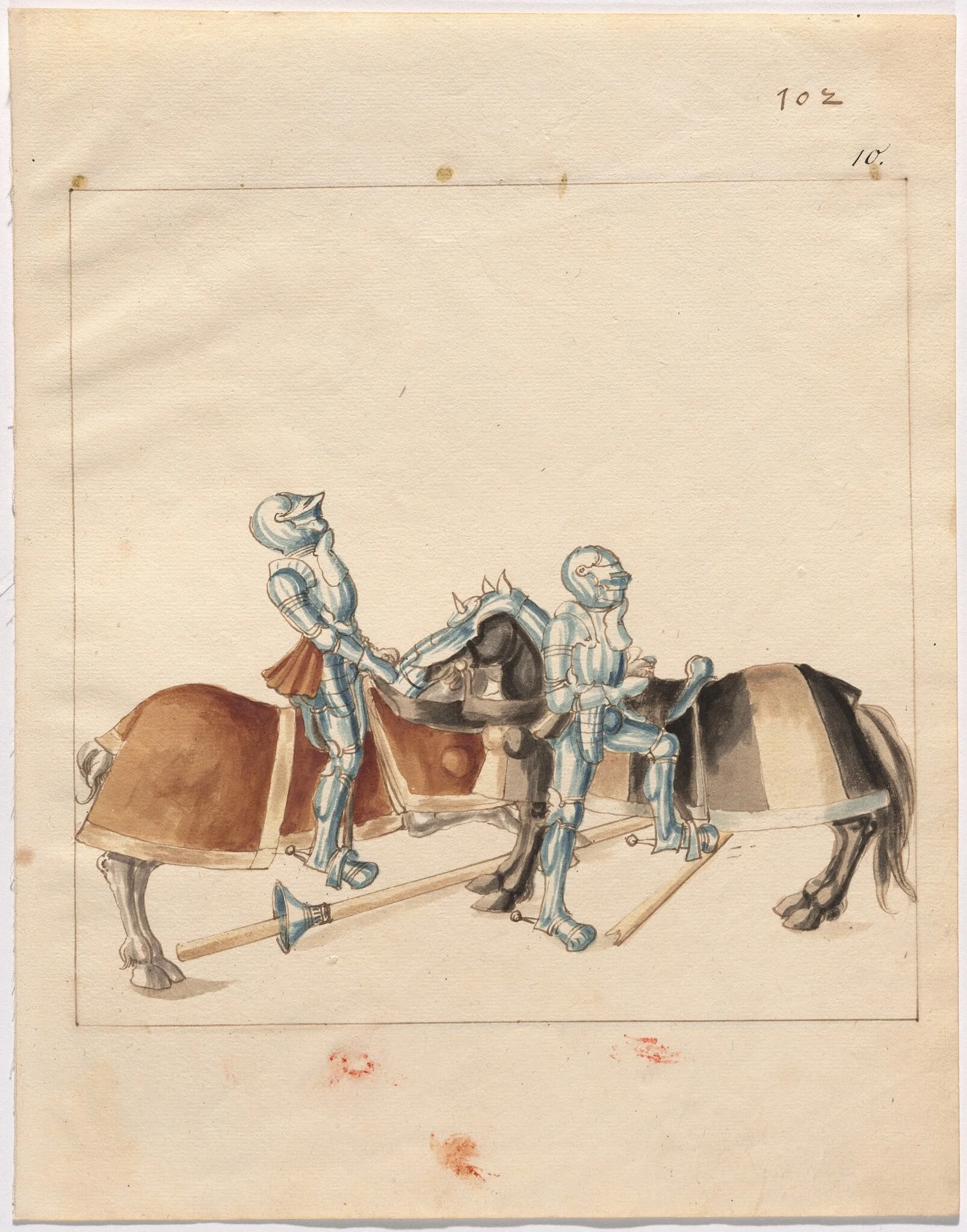 Mock Joust of War in Reinforced Field Armor, by German 16th Century, ink, 1514