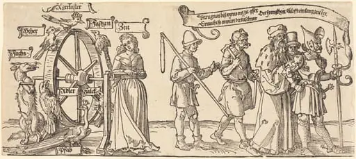 Time and a Fox Turning the Wheel of Fortune with People of all Ranks to the Right