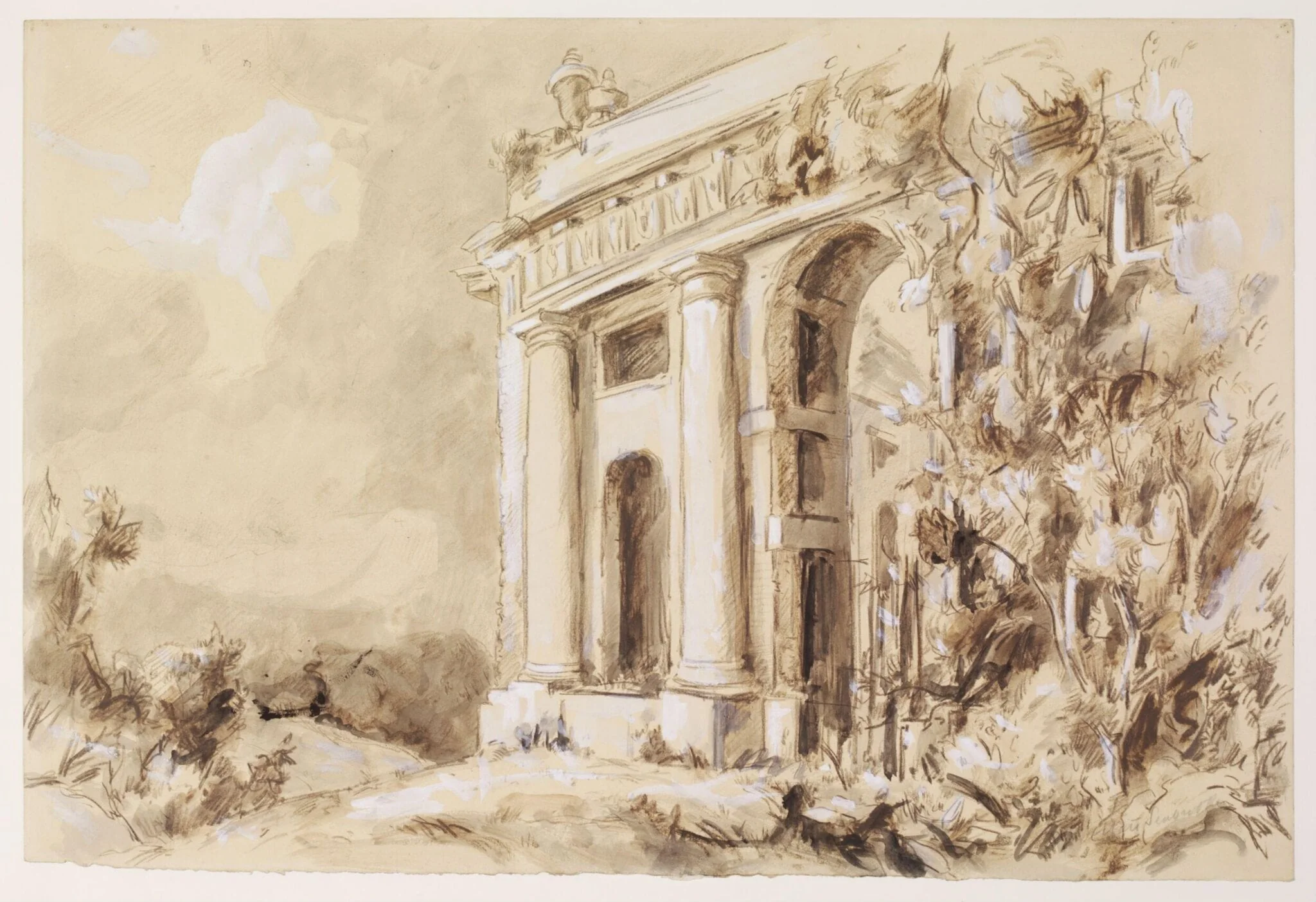 Dashwood Mausoleum, West Wycombe, by Seabrooke, watercolor, 1940