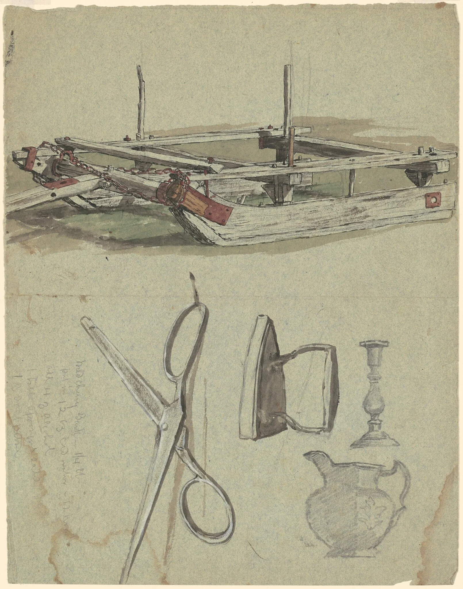 Studies of a Sled and Various Household Objects, by Perry, Enoch Wood, Jr., ink, 1880