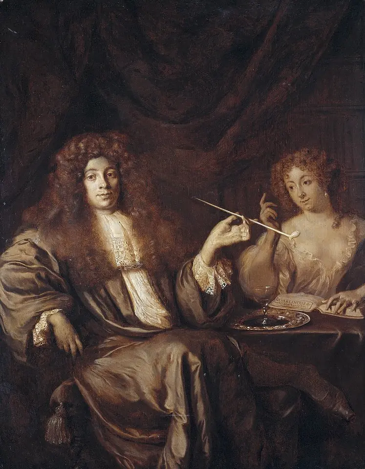 Portrait of Adriaan van Veverland (1651-ca.1712), writer of theological works and satires, with a wanton woman