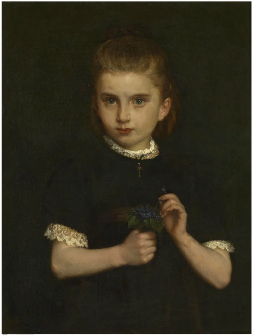 Girl holding a bouquet of violets