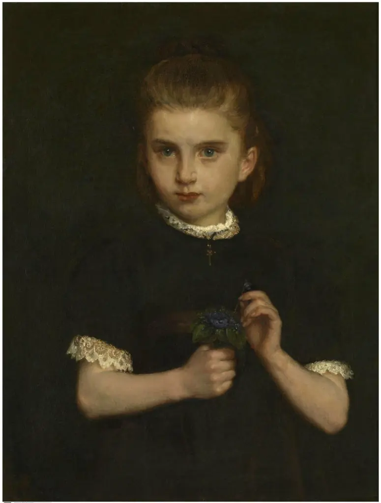 Girl holding a bouquet of violets