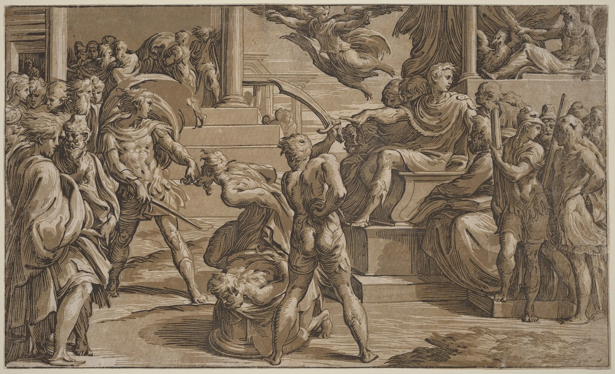 The Martyrdom of Saints Peter and Paul, by Antonio da Trento, ink, 1530