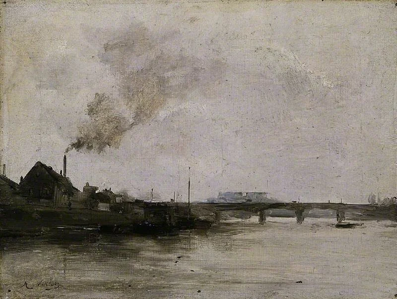 A river scene, by Antoine Vollon, oil, 1900