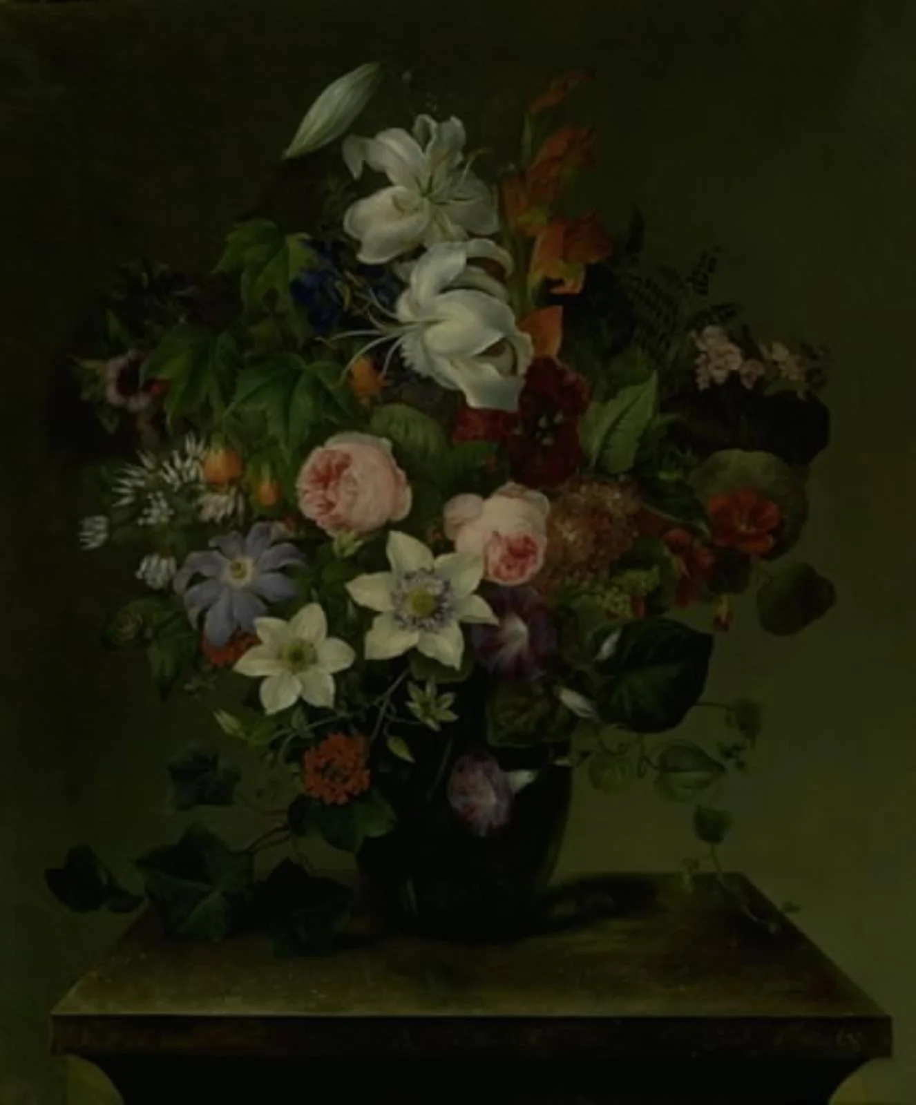 Blomsterbuket med snerle og efeu, by Unknown, 1843