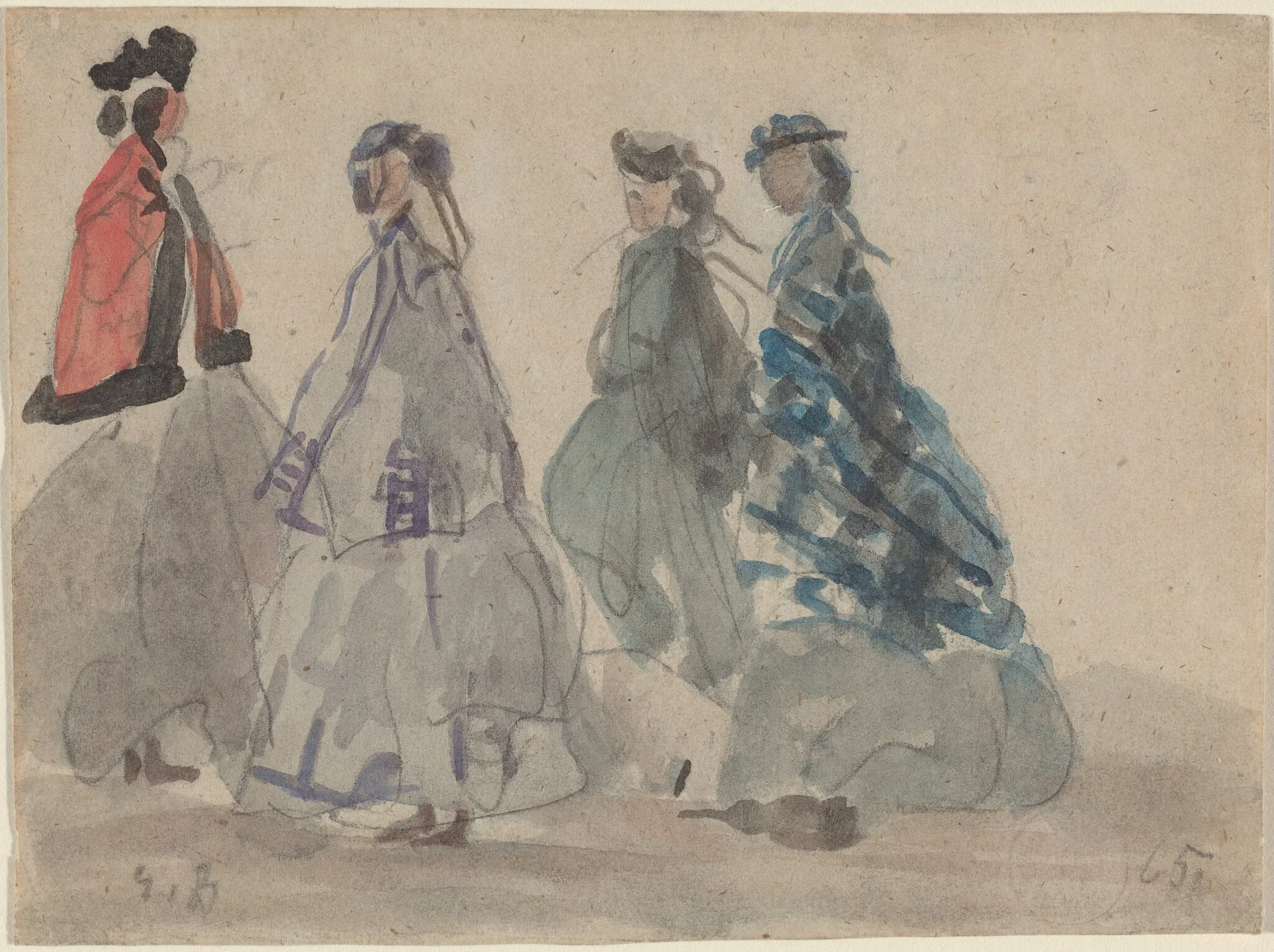 Four Women at Trouville, by Eugène Boudin, graphite, 1865