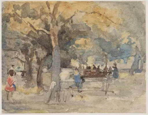 Scene in a park with two children playing