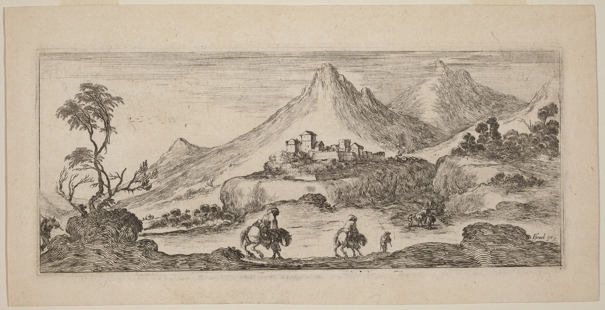 Landscape with Castle, by Stefano Della Bella, ink, 1641