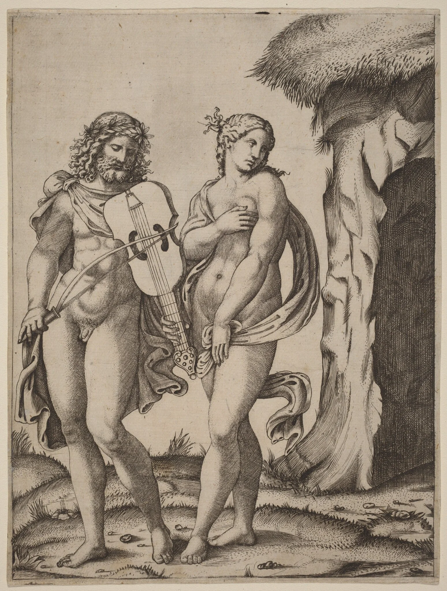 Orpheus and Eurydice, by Marcantonio Raimondi, ink, 1509