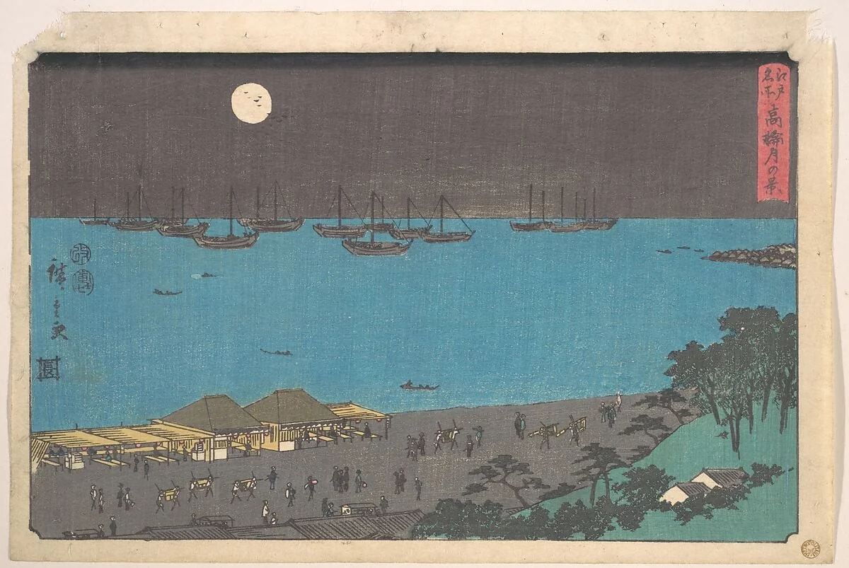 江戸名所　高輪月の景|Takanawa Tsuki no Kei, by Utagawa Hiroshige, ink, 7
