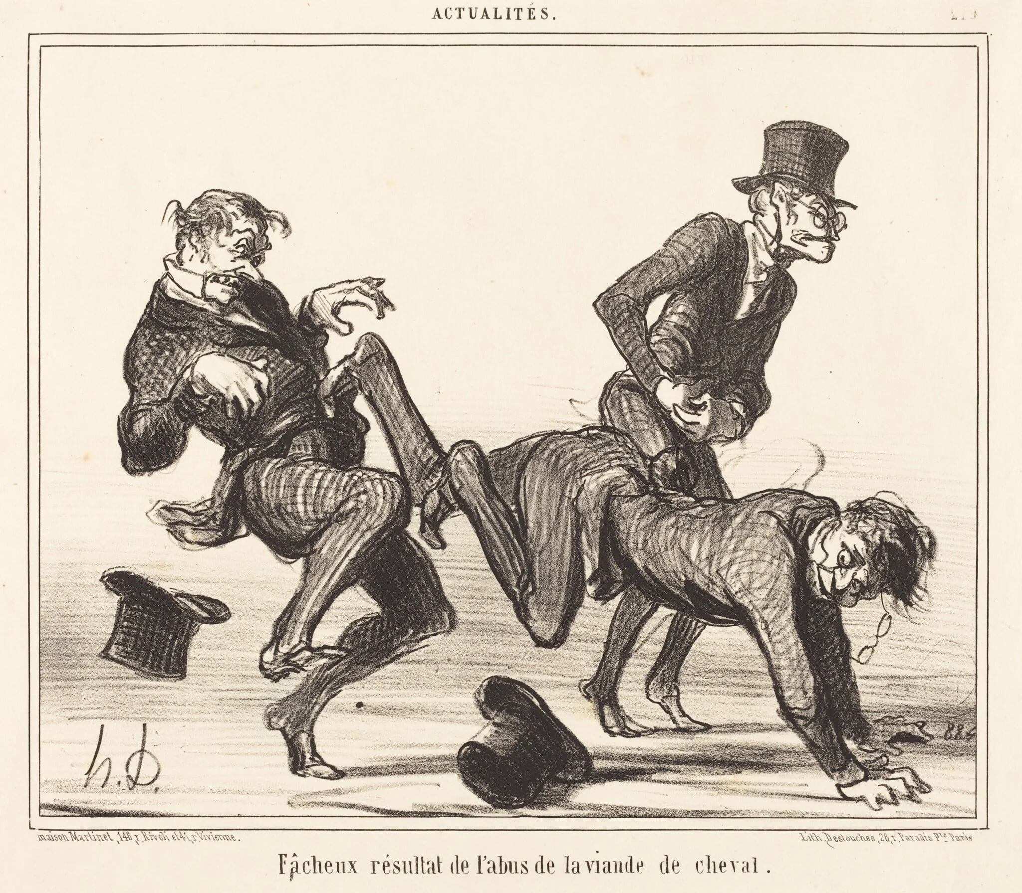 Facheux résultat... de la viande de cheval, by Honoré Daumier, ink, 1856
