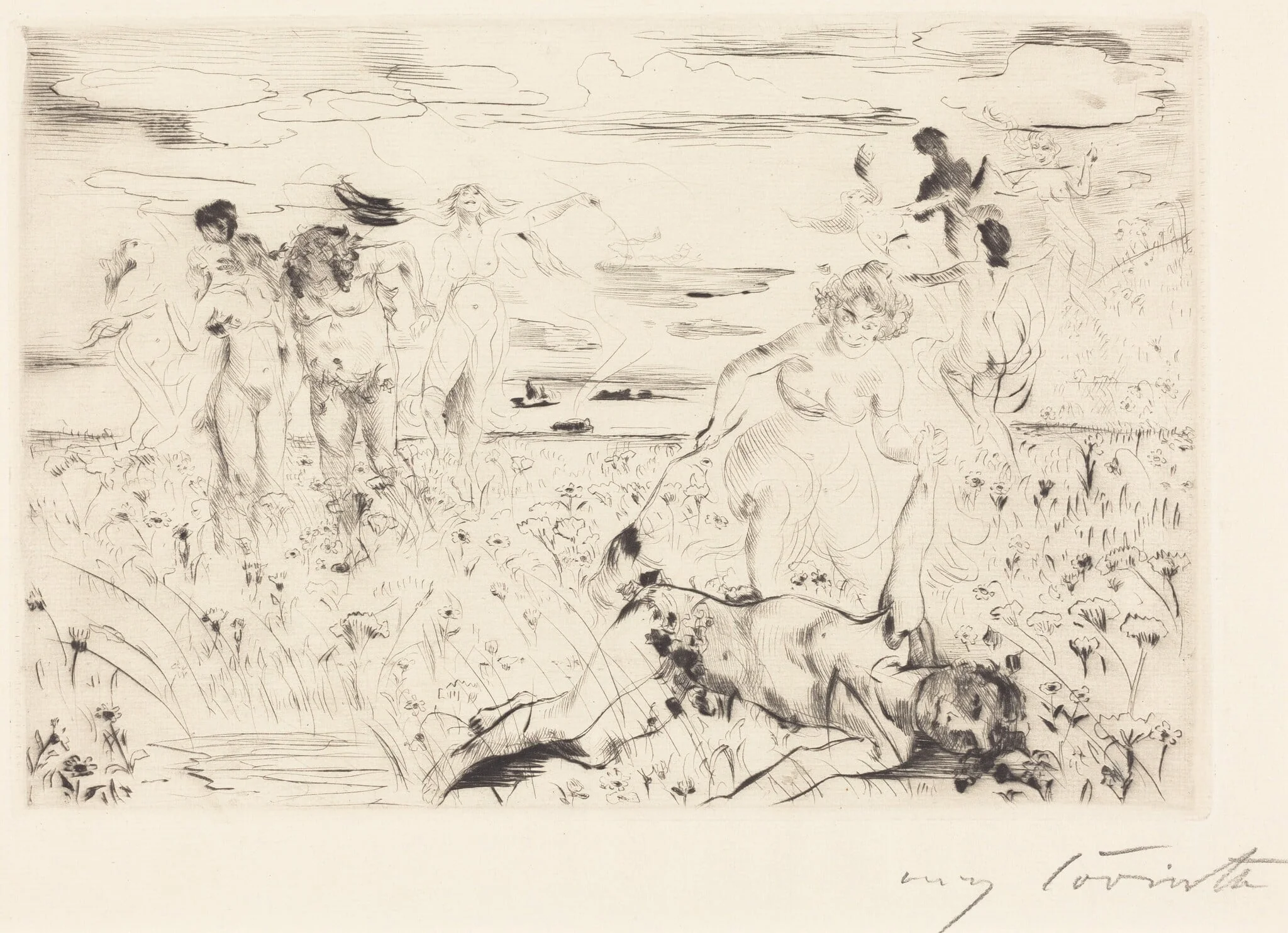 Bacchanal, by Lovis Corinth, ink, 1914