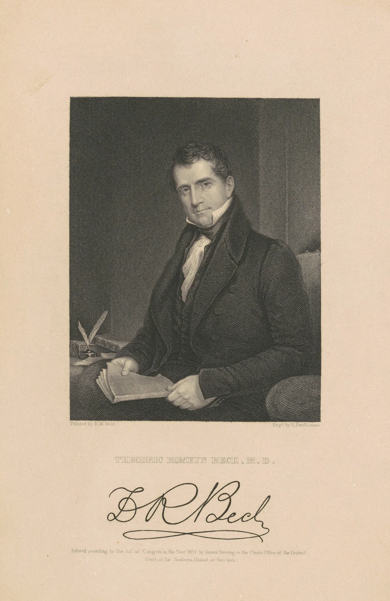Theodric Romeyn Beck, M.D., by John Francis Eugene Prud'homme, ink, 1834