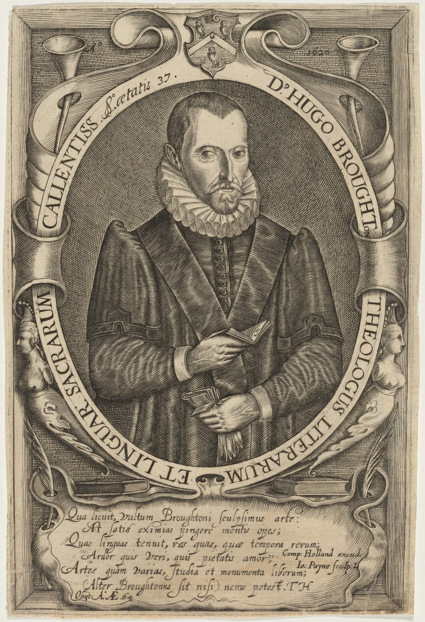 Hugh Broughton, by John Payne, ink, 1620