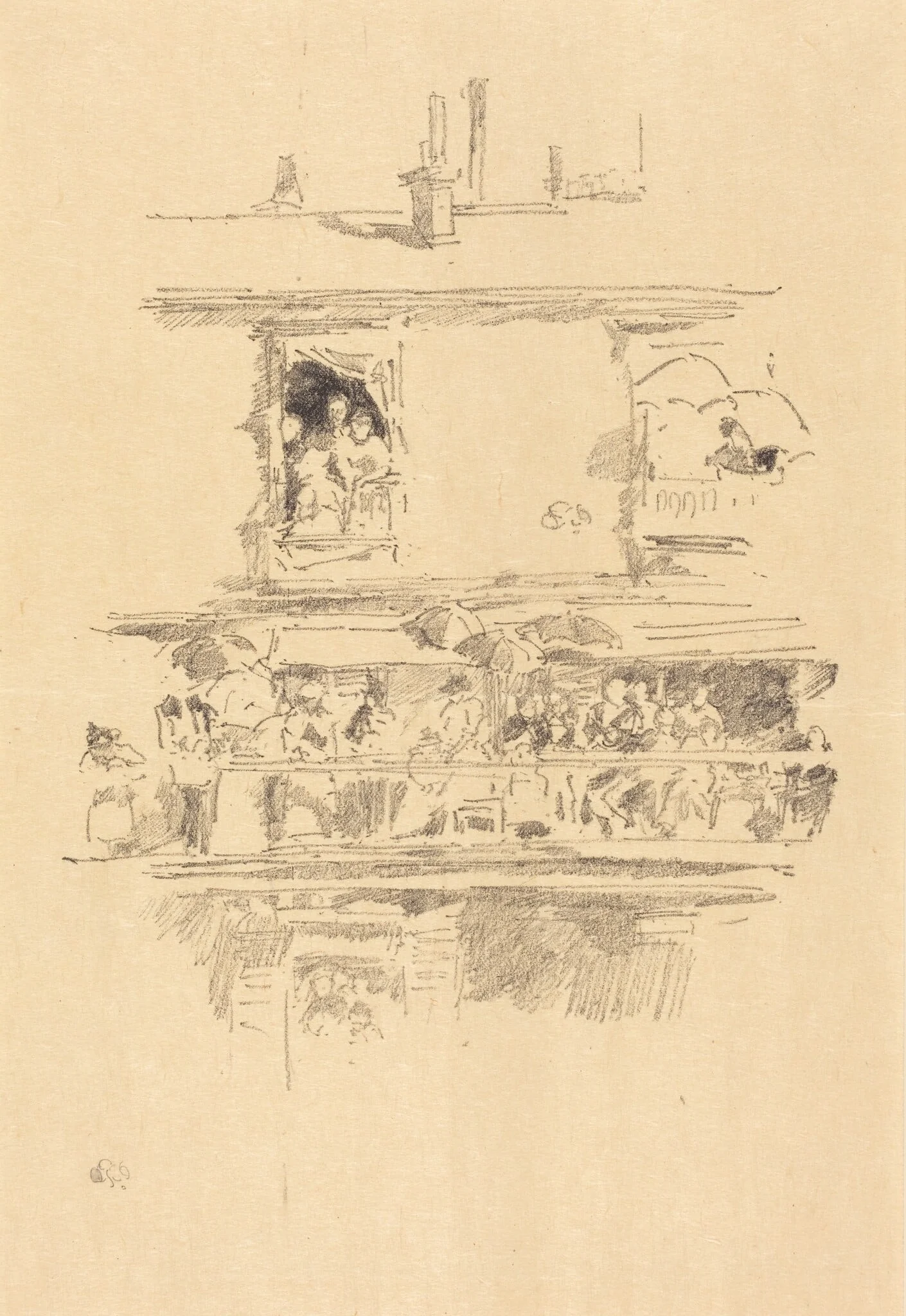 The Long Balcony, by James McNeill Whistler, ink, 1894
