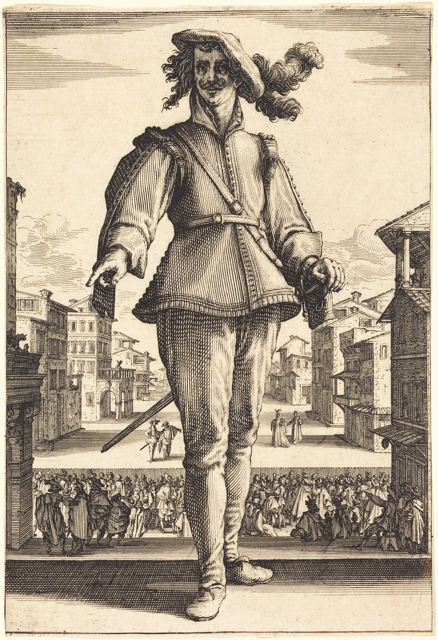 Il Capitano, or L'Innamorato, by Jacques Callot, ink, 1619