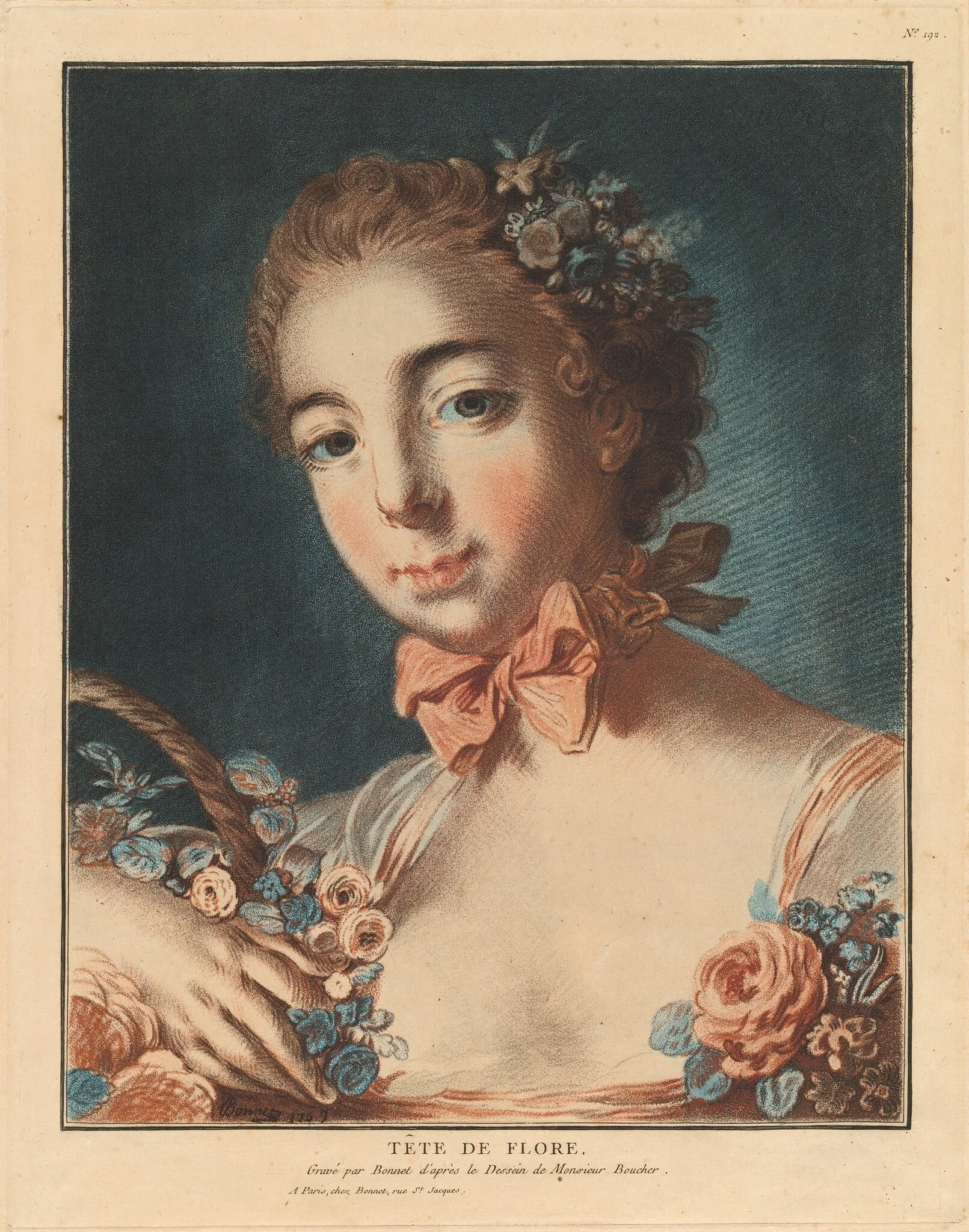 Tête de Flore, by Louis-Marin Bonnet, chalk, 1769
