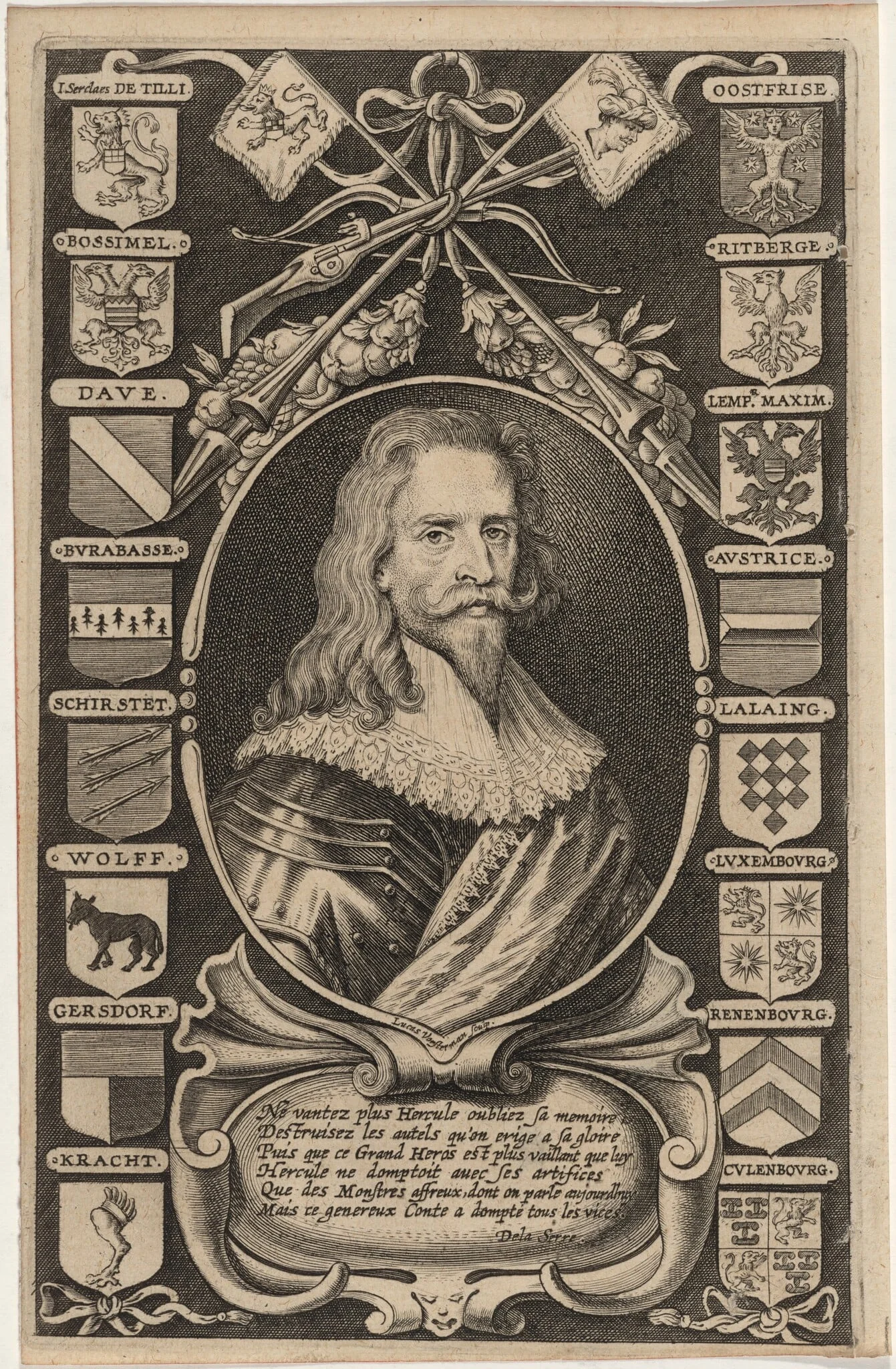 Johann Tzerklas, Count of Tilly, by Lucas Vorsterman II, ink, 1635