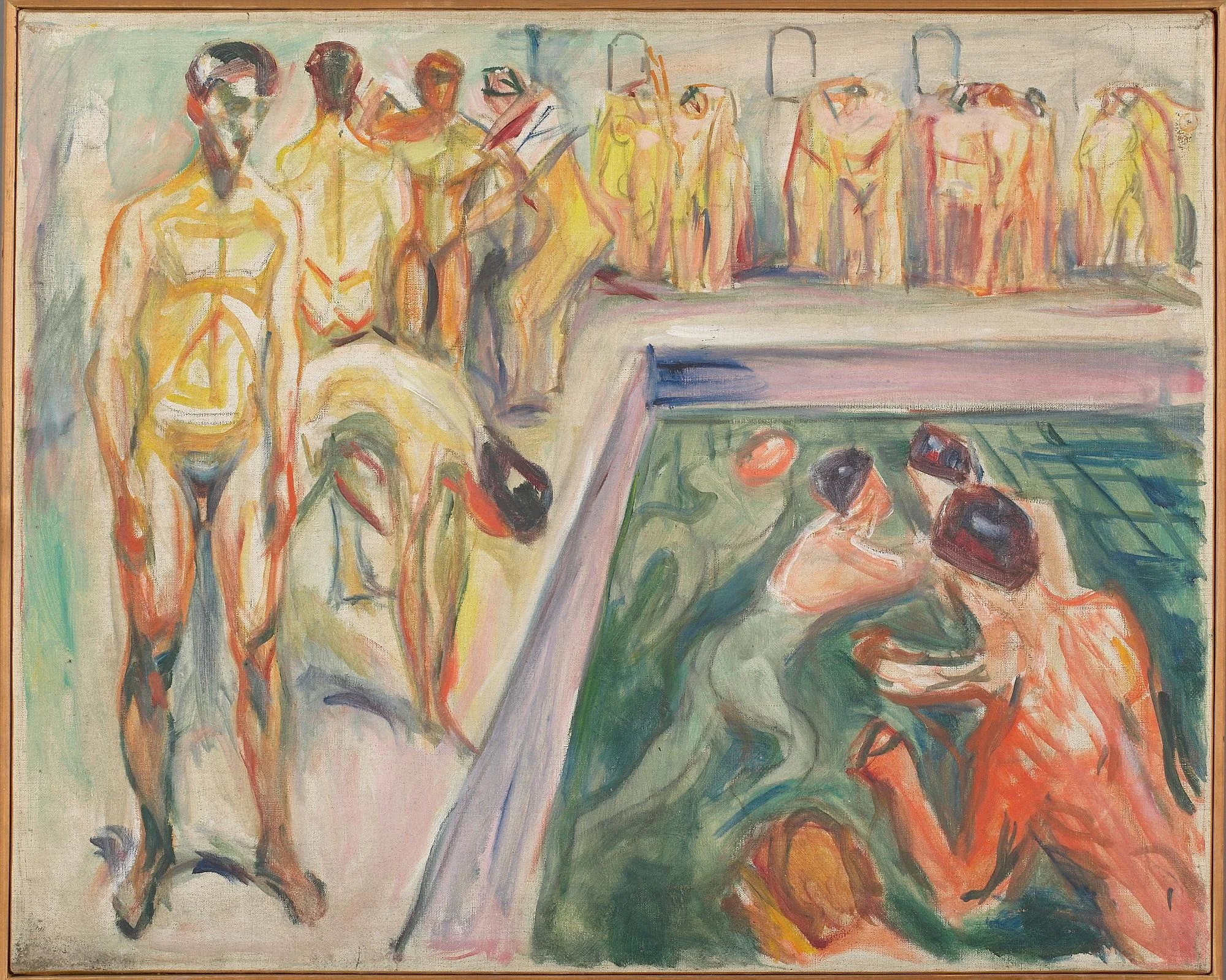 Naked Men in Swimming Pool, by Edvard Munch, oil, 1923