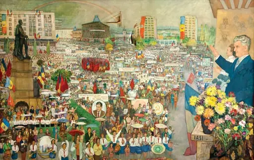 Tablou ”Mitingul din Piața Unirii din Iași de la 15 septembrie 1980”, semnat Costache Agafiței și datat în partea dreaptă jos. Tabloul îi înfățișază pe Elena și pe Nicolae Ceaușescu la balcon salutând mulțimea adunată în Piața Unirii din Iași. Comandat de Comitetul Județean de Partid Iași și dăruit soților Ceaușescu în octombrie 1981.