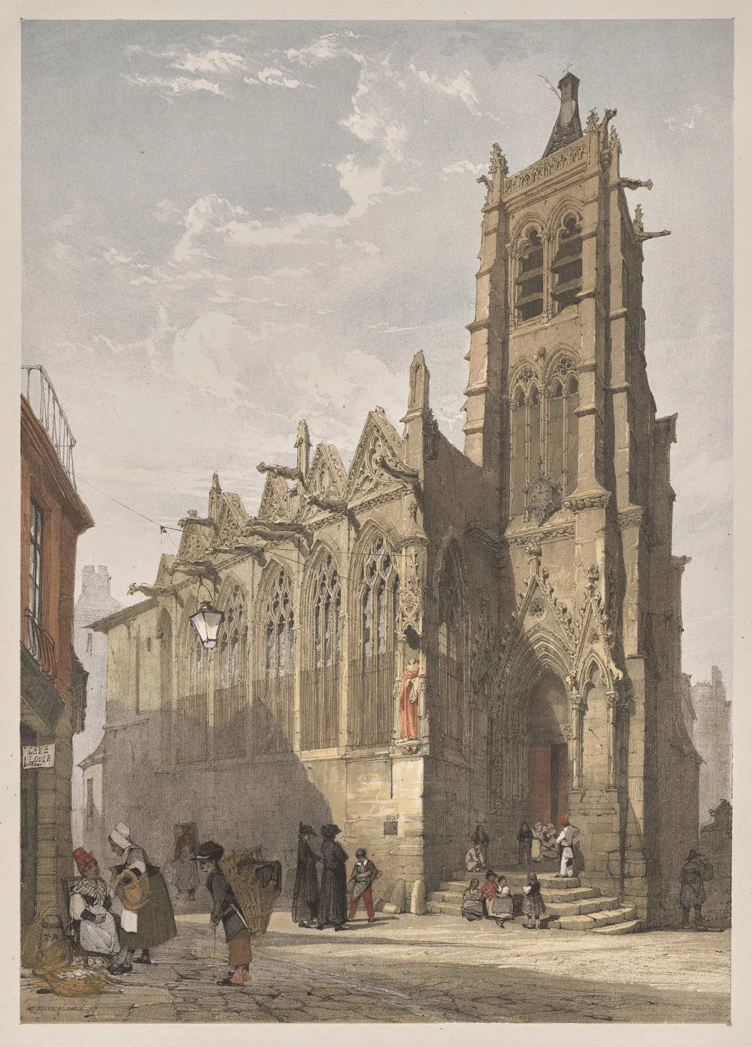 Picturesque Architecture in Paris, Ghent, Antwerp, Rouen:  St. Severin, Paris, by Thomas Shotter Boys, 1839