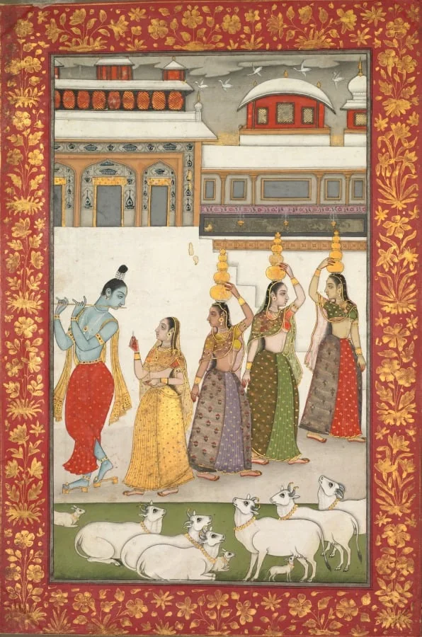 Gujari Ragini (Krishna with Gopis Playing the Flute), from a Ragamala Series, by Unknown, unspecified, 1704
