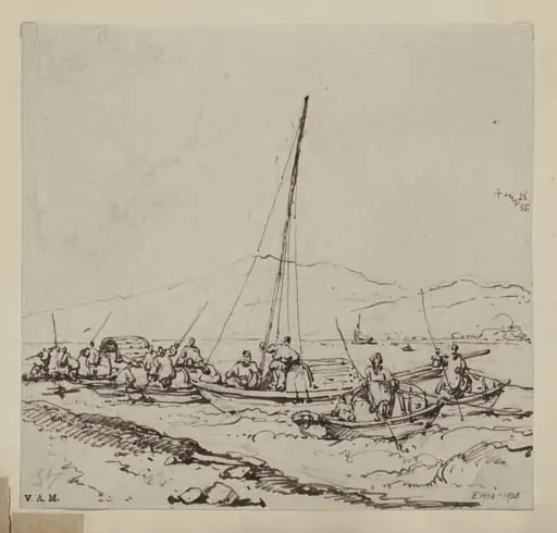 Tanka boats in shallow water near the shore