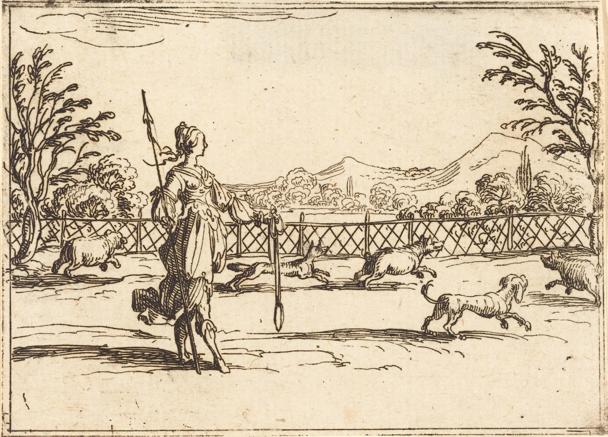 The Huntress, by Jacques Callot, ink, 1628