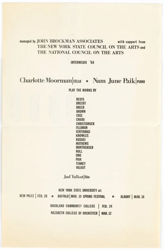 Untitled, by Charlotte Moorman, Designer Unidentified Nam June Paik, ink, 1968