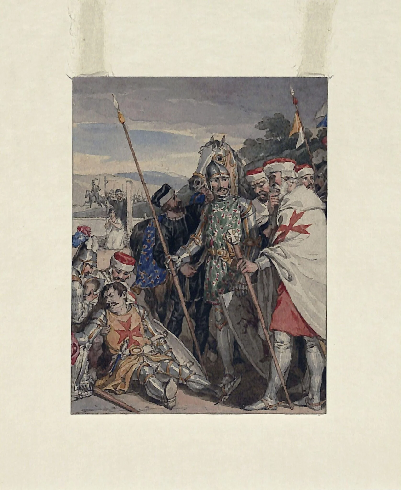 The death of Sir Brian de Bois-Guilbert, by John Augustus Atkinson, watercolor, 1850