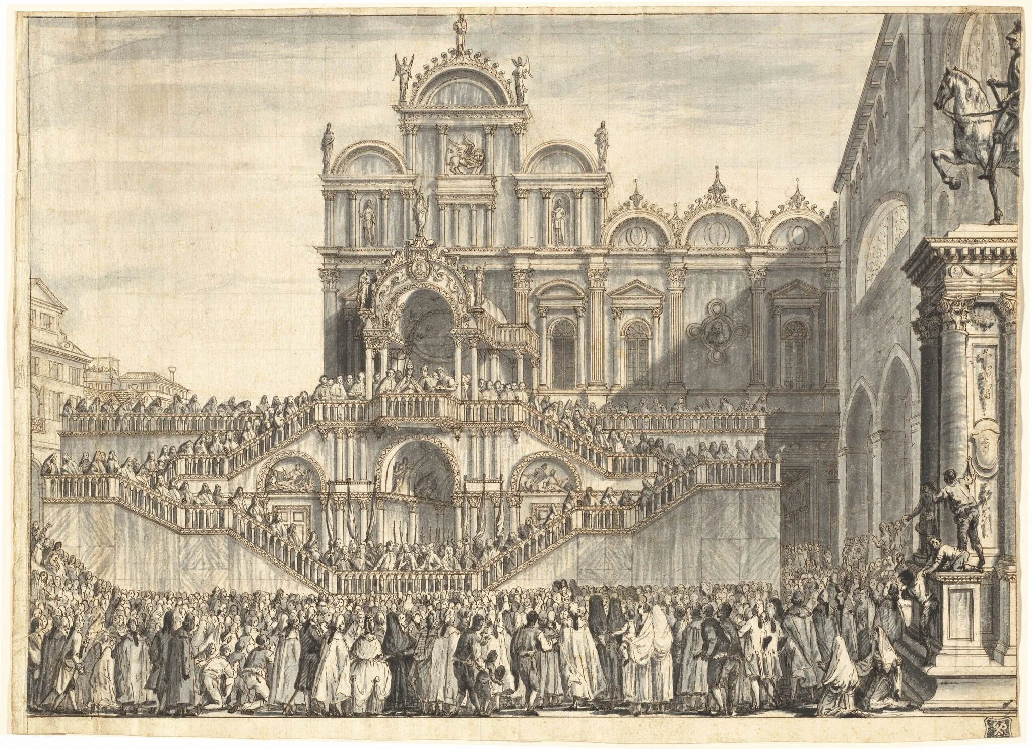 Campo San Zanipolo Decorated for the Visit of Pius VI, by Domenico Fossati, graphite, 1782
