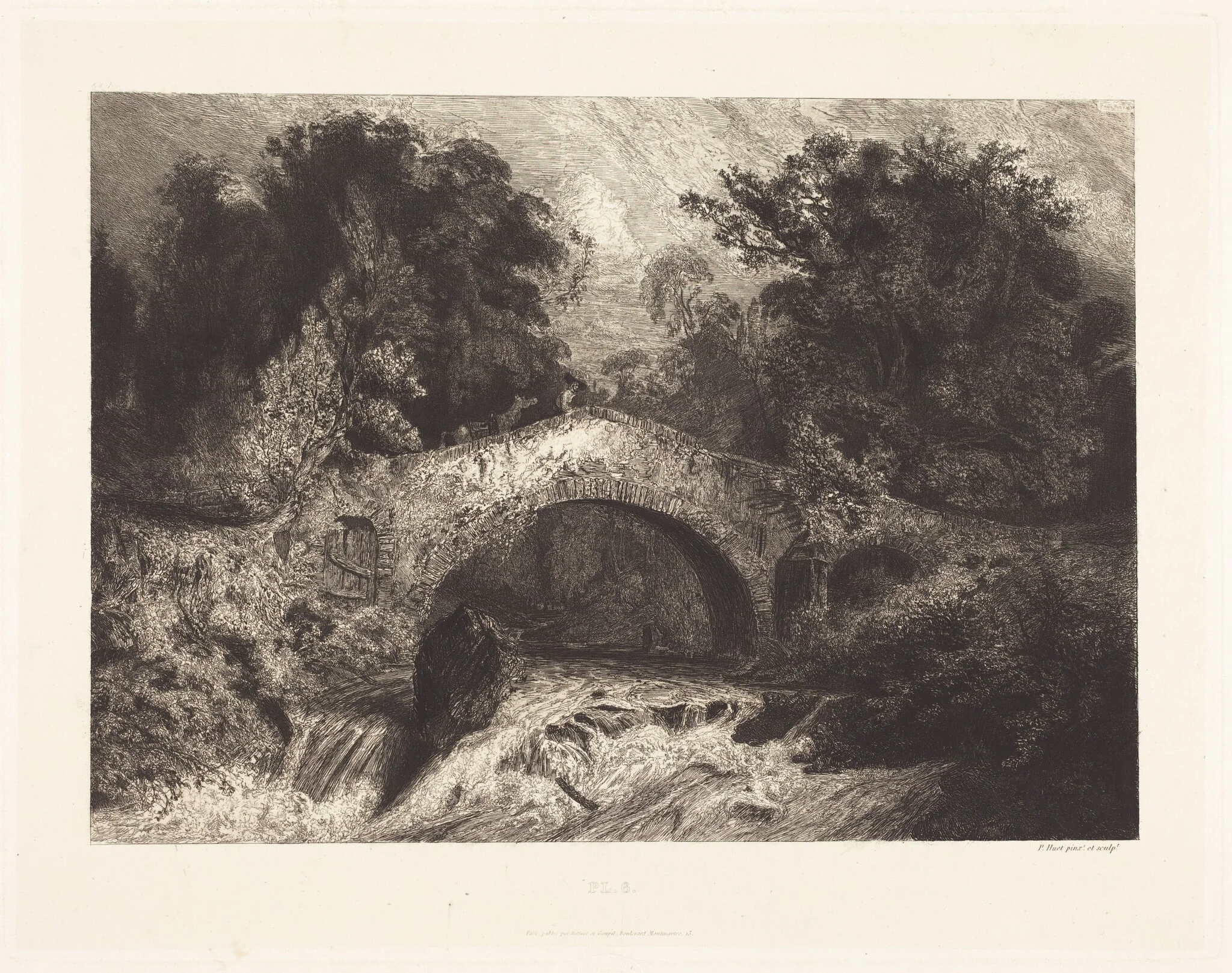 A Bridge in Auvergne (Un pont en Auvergne), by Paul Huet, ink, 1834