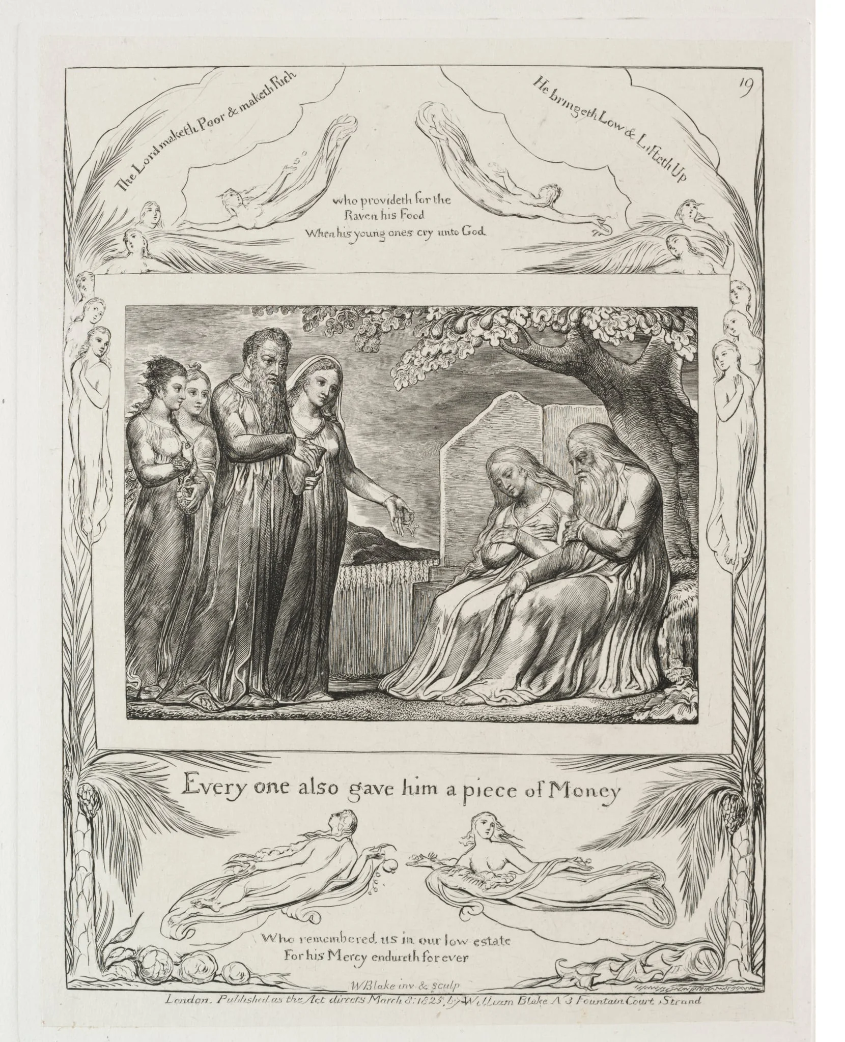 The Book of Job:  Pl. 19, Every one also gave him a piece of money, by William Blake, 1825