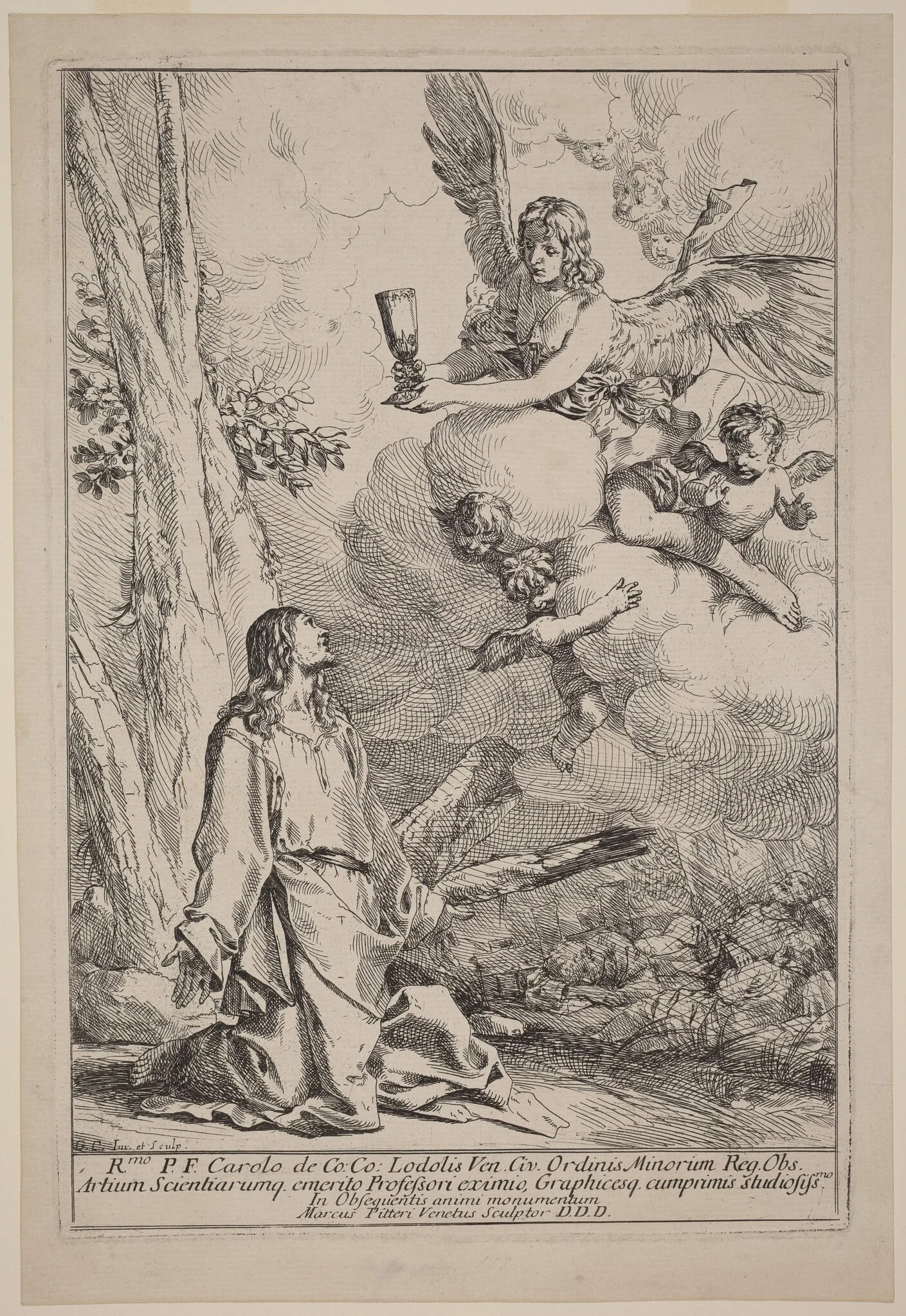 Christ on the Mount of Olives, by Giulio Carpioni, ink, 1646