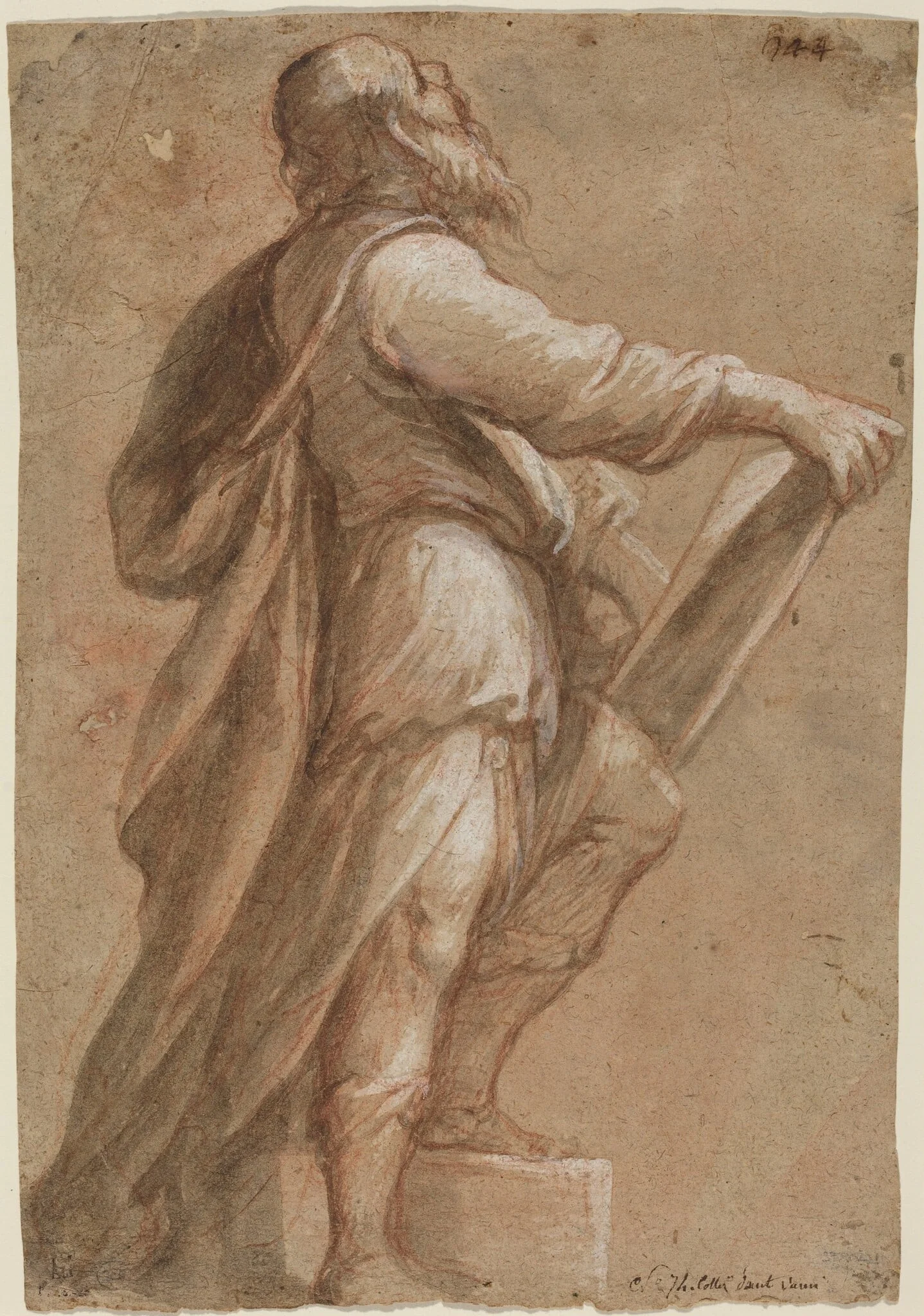 A Saint Holding a Book, by Gioacchino Assereto, chalk, 1640