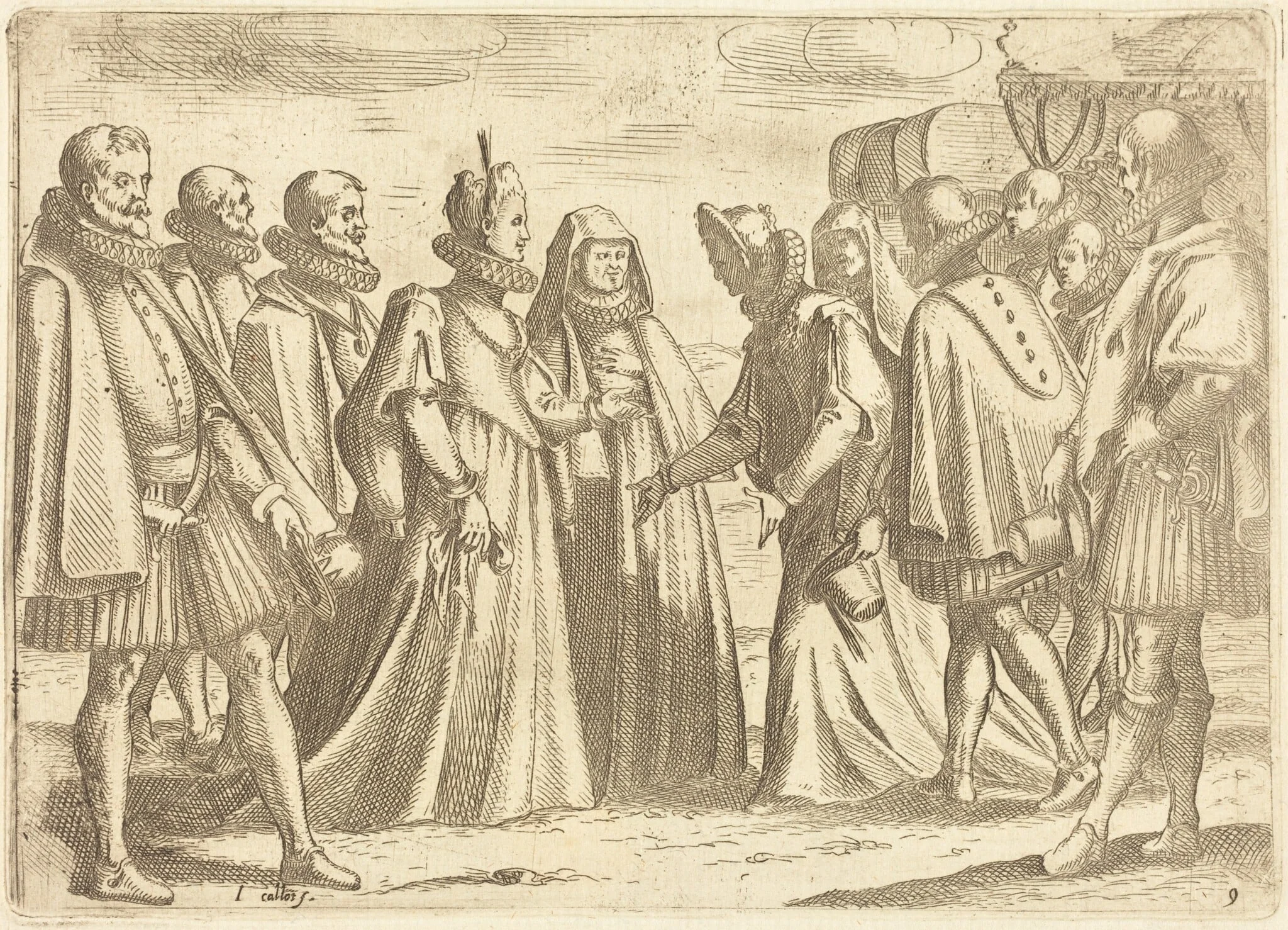 Reception at Mantua, by Jacques Callot, ink, 1612
