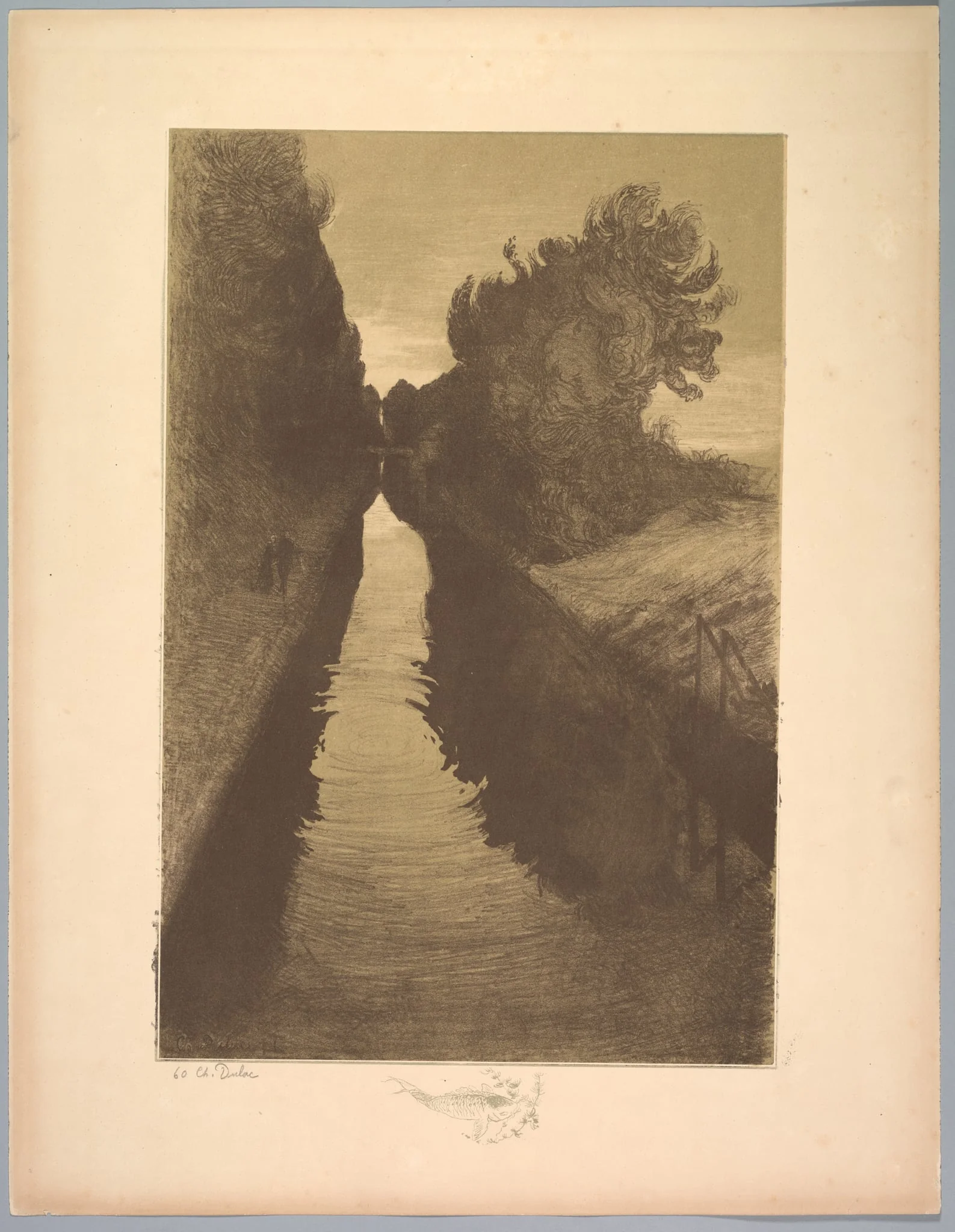 Suite de Paysages: Landscape, Plate 1, Remarque, A Fish, by Charles-Marie Dulac, 1892