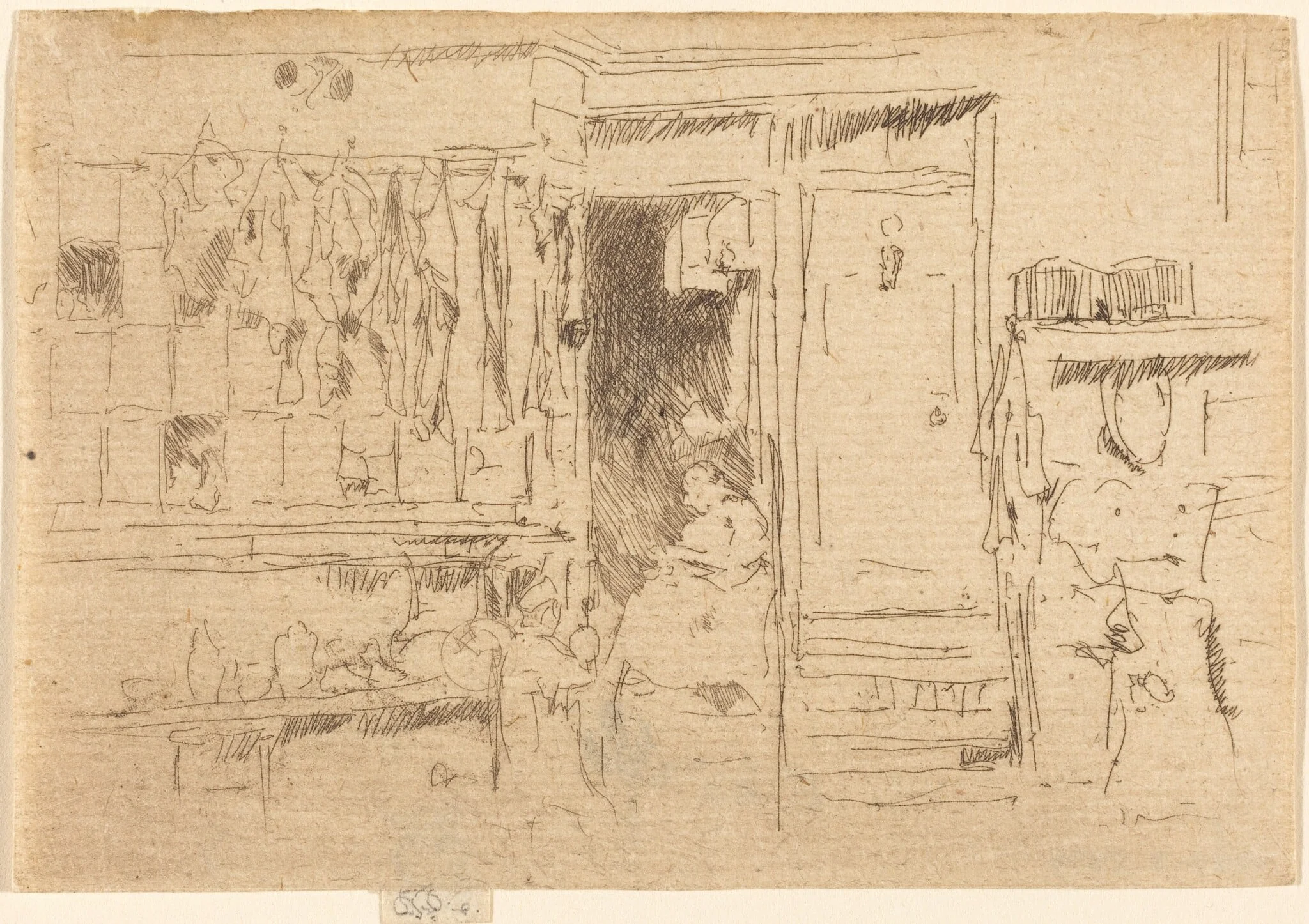 Old-Clothes Shop, No.I, by James McNeill Whistler, ink, 1885